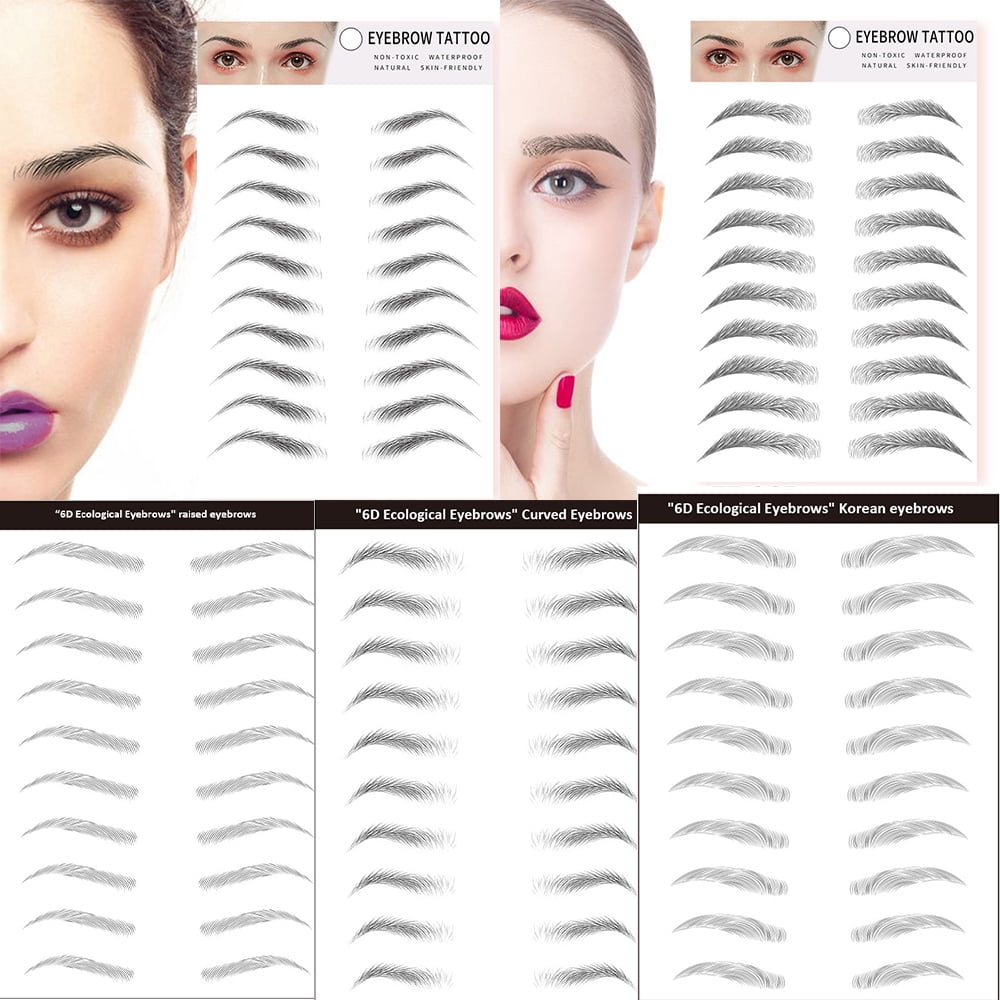 6D Hair Like Waterproof Eyebrow Tattoos Stickers 5 Sheets 100 Pairs Waterproof Eyebrow Transfers Stickers Temporary Brow Tattoo Peel Off Grooming Shaping Eyebrow Sticker,5 Types