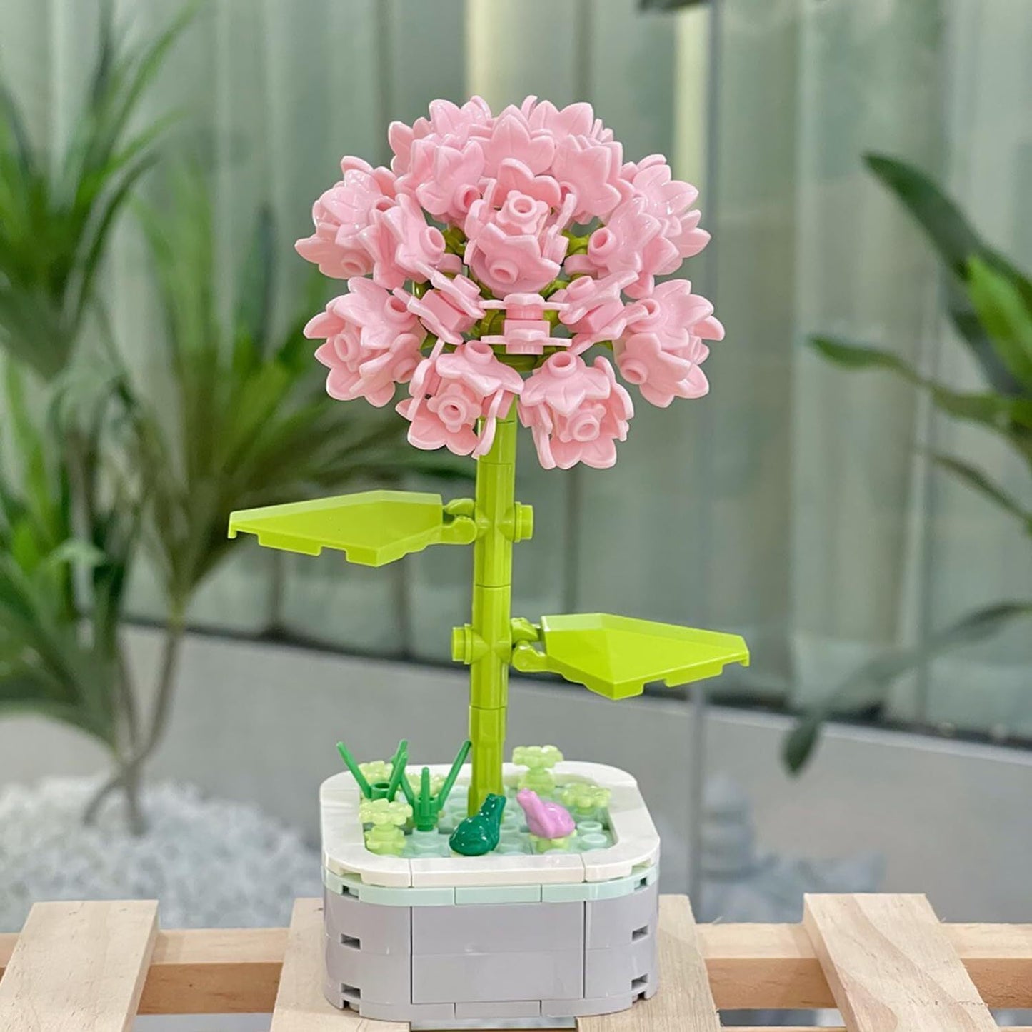 Flower Bouquet Building Set with Base, Pink Carnation Artificial Plant Flowers Building Blocks for Mother's Day gift, Birthday Gifts, Desktop Trinkets