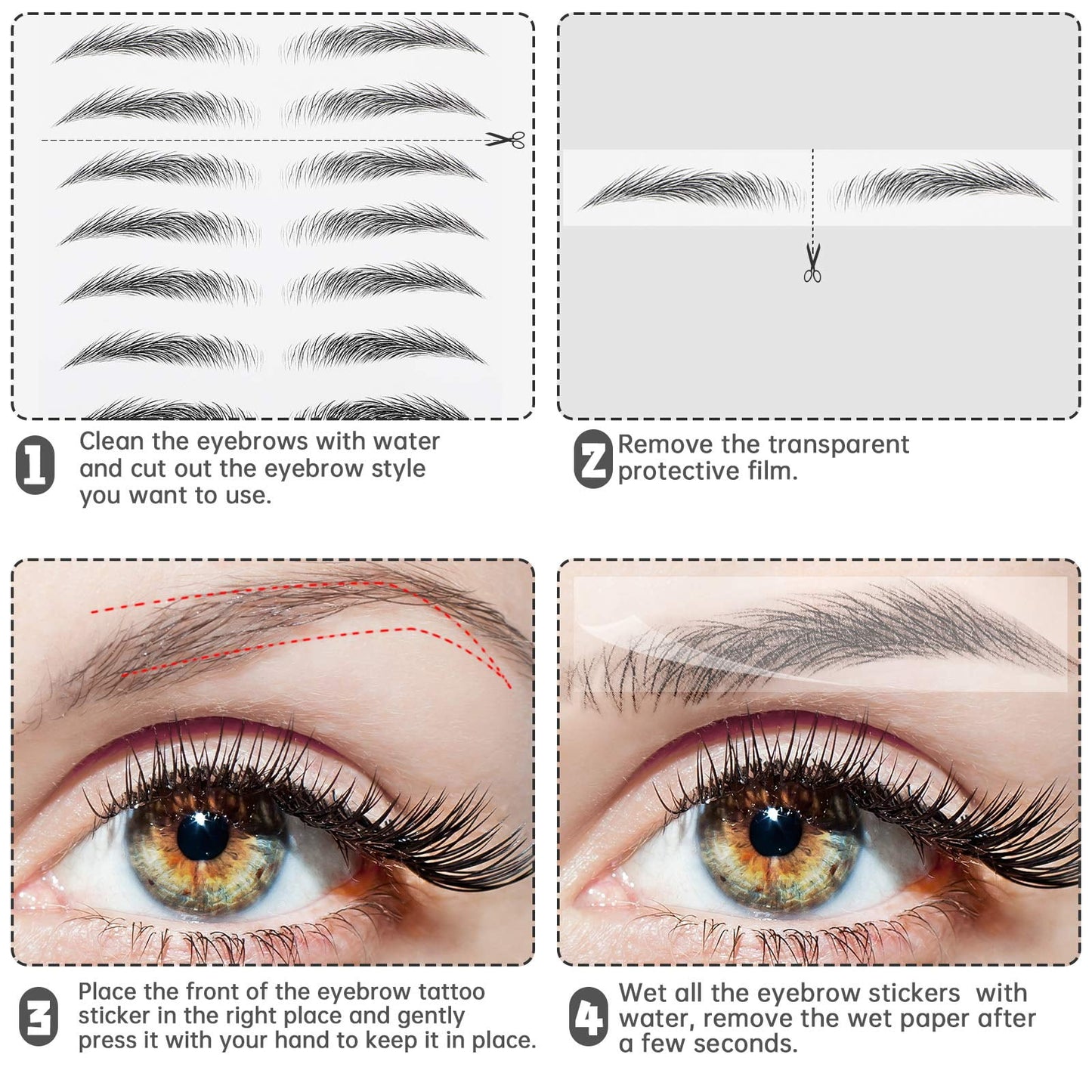 6D Hair Like Waterproof Eyebrow Tattoos Stickers 5 Sheets 100 Pairs Waterproof Eyebrow Transfers Stickers Temporary Brow Tattoo Peel Off Grooming Shaping Eyebrow Sticker,5 Types