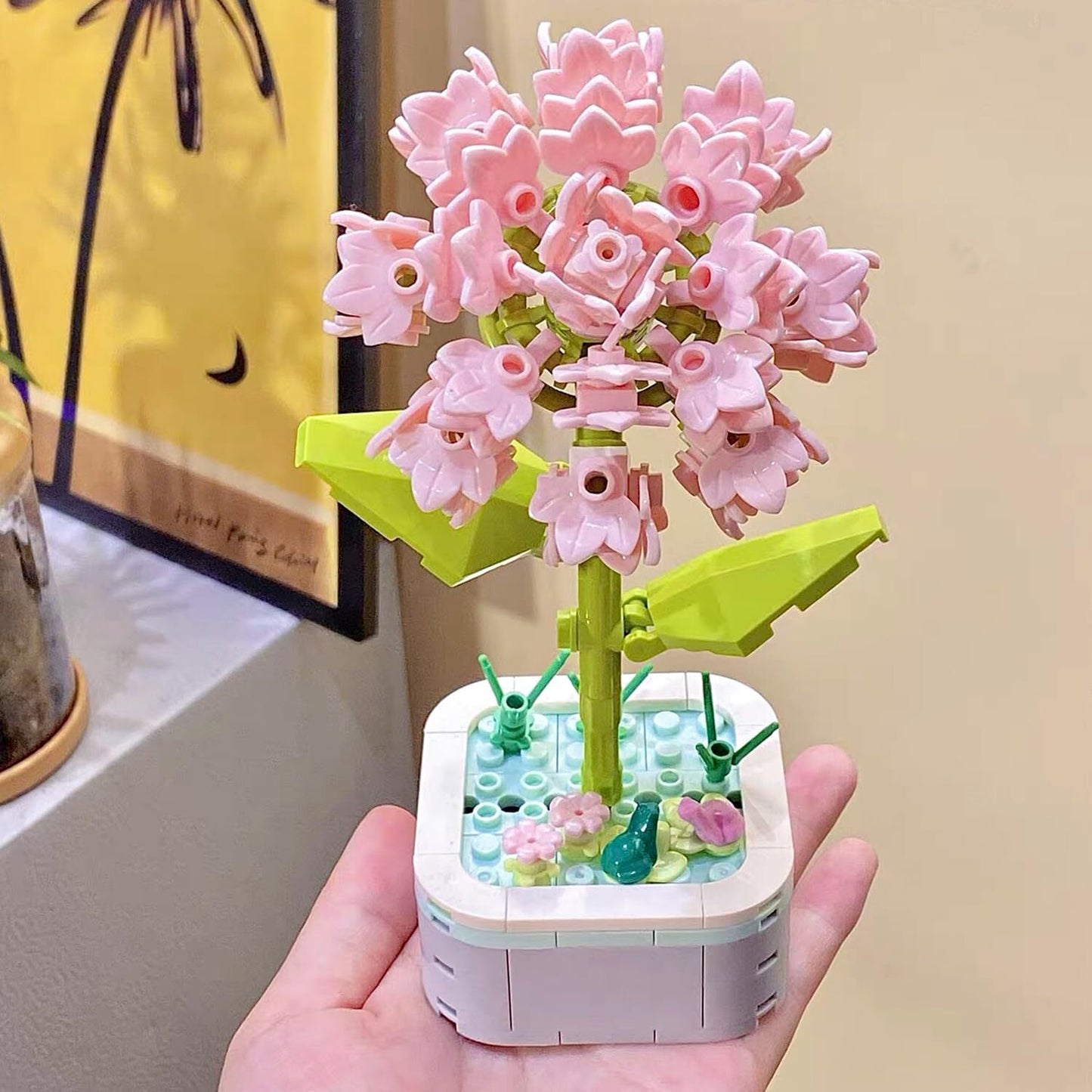 Flower Bouquet Building Set with Base, Pink Carnation Artificial Plant Flowers Building Blocks for Mother's Day gift, Birthday Gifts, Desktop Trinkets