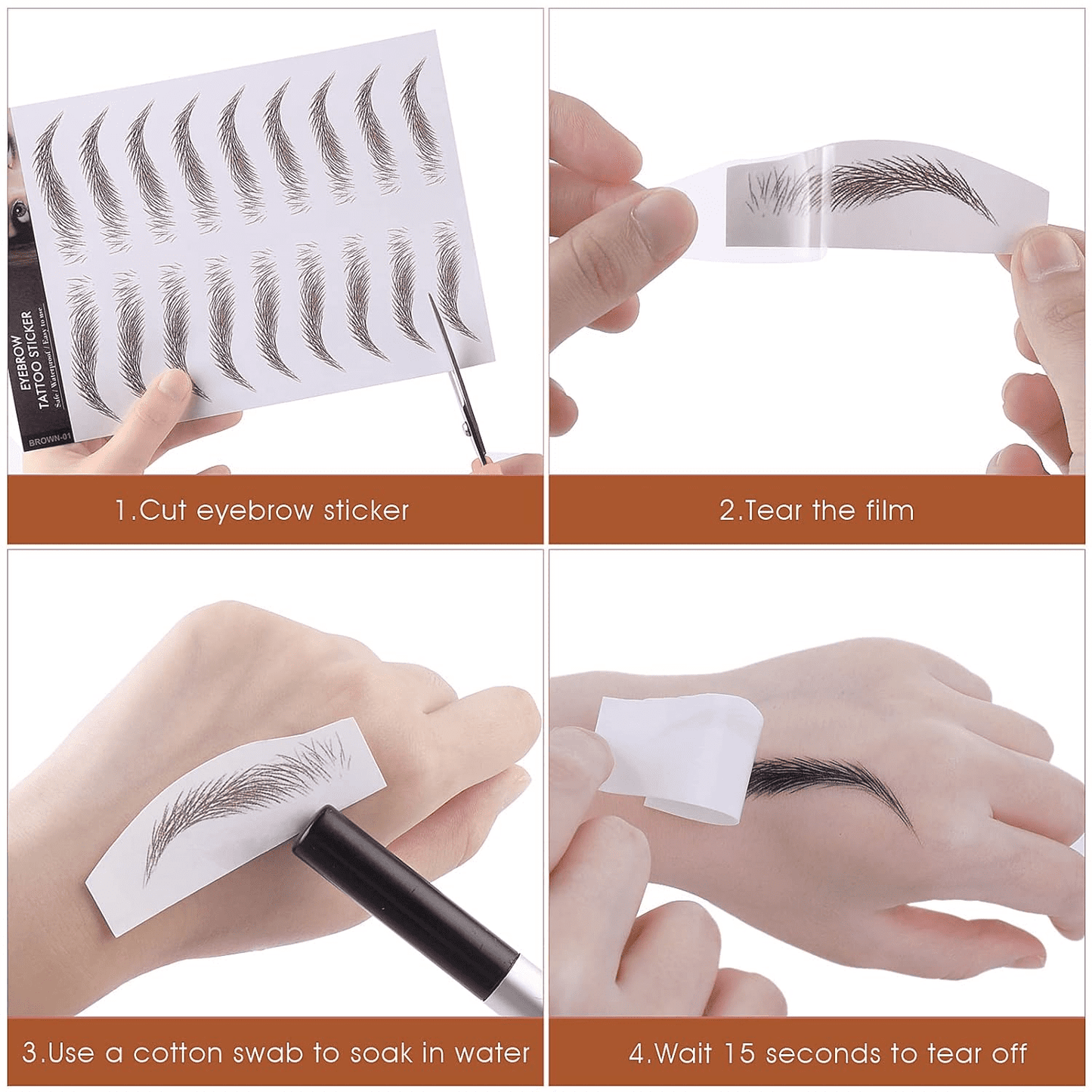 6D Hair Like Waterproof Eyebrow Tattoos Stickers 5 Sheets 100 Pairs Waterproof Eyebrow Transfers Stickers Temporary Brow Tattoo Peel Off Grooming Shaping Eyebrow Sticker,5 Types