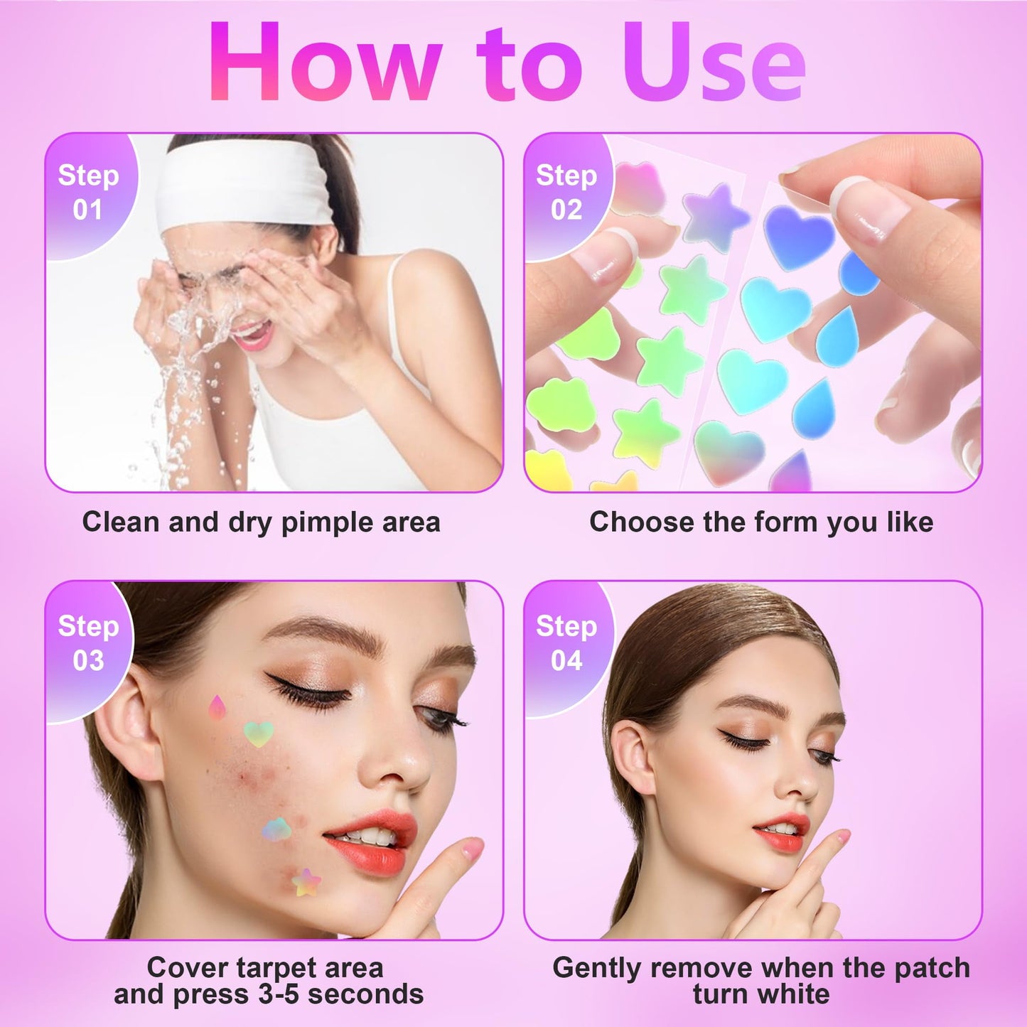 Pimple Patches for Face, 5 Style Pimple Patches, Hydrocolloid Patches for Covering Zits and Blemishes, Spot Stickers for Face and Skin,30 granules