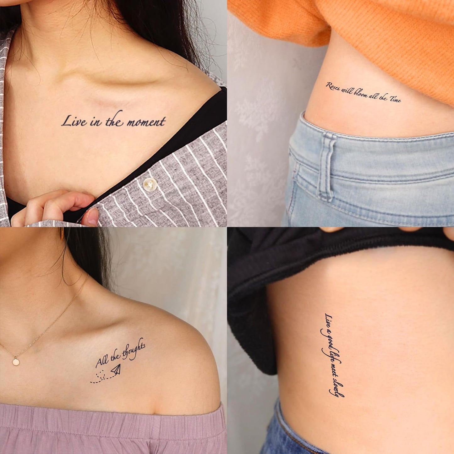 Realistic Temporary Tattoos, 94 PCS Inspirational Quotes Words Tattoos Line Art Wild Flower Nature Tattoo Stickers for Women and Men Waterproof,10 Sheets