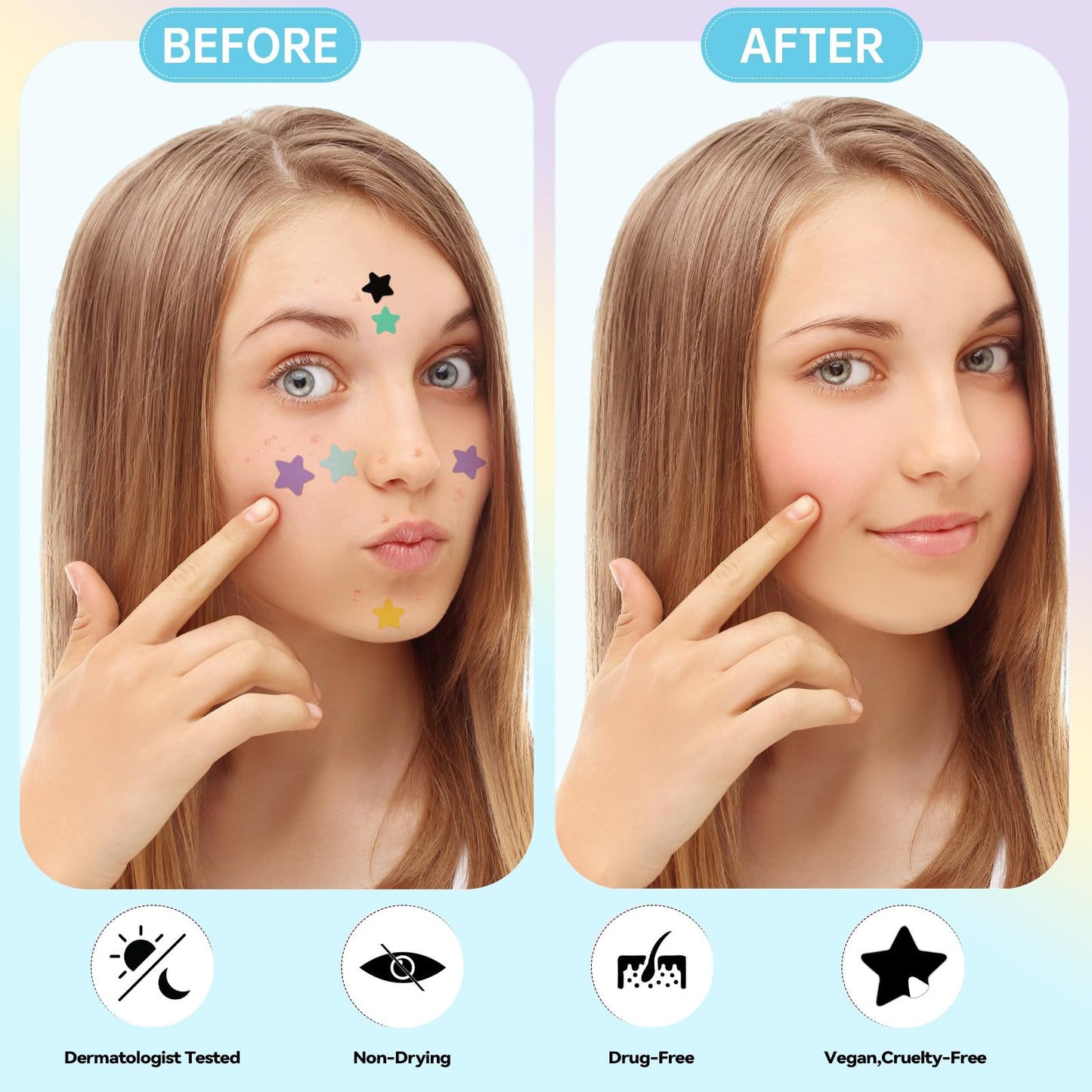 Pimple Patches for Face, Hydrocolloid Acne Patches, Cute Star Zit Covers, Colorful Superstar Patches Spot Stickers, 120 Counts