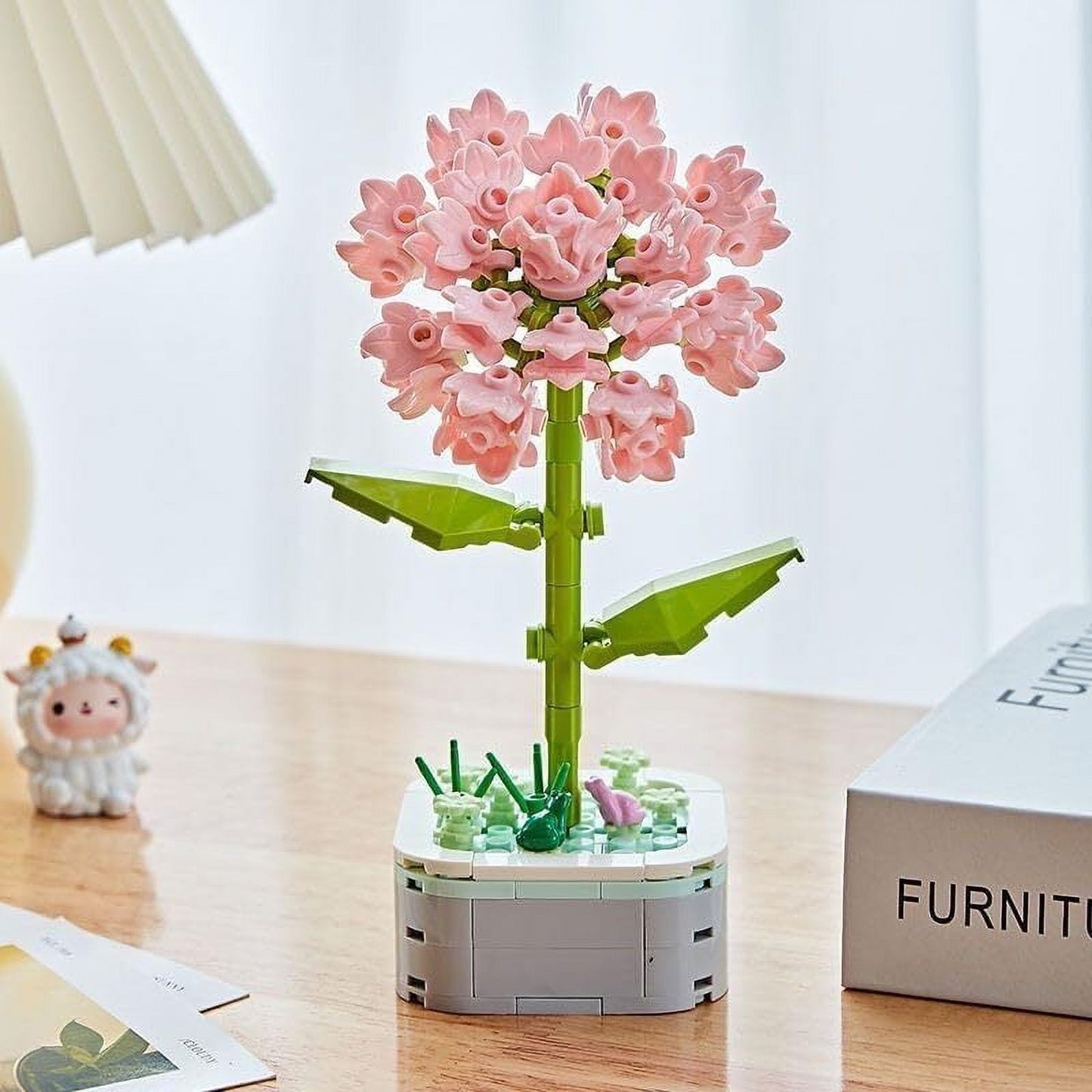 Flower Bouquet Building Set with Base, Pink Carnation Artificial Plant Flowers Building Blocks for Mother's Day gift, Birthday Gifts, Desktop Trinkets