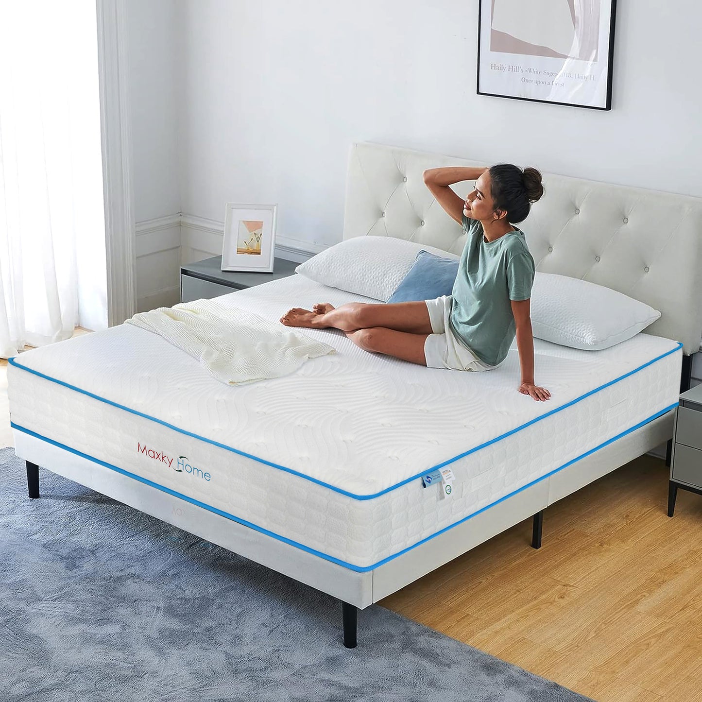Maxky Home 10 Inch Gel Memory Foam Mattress with Pillow, 5 Size Hybrid Mattress Bed in a Box, CertiPUR-US Certified, 10-year Warranty