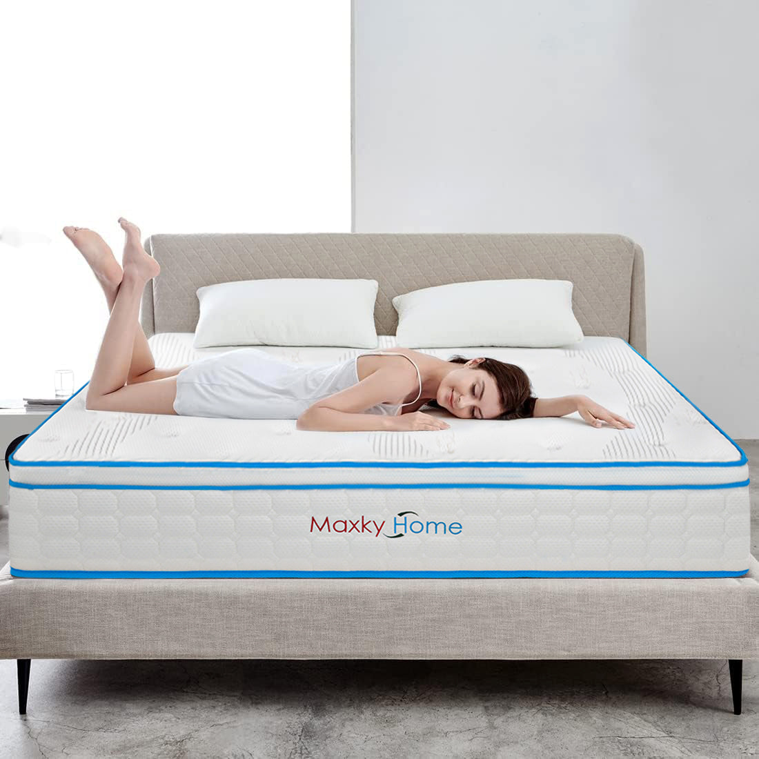 Maxky Home 12 Inch Memory Foam Mattress with Pillow, 5 Size AG+ Anti-Mite Anti-Mold Hybrid Mattress, CertiPUR-US Certified,10-Year Warranty