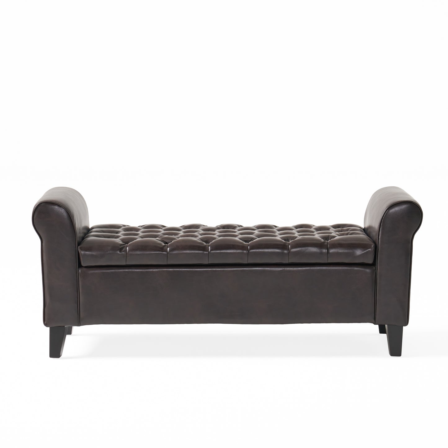 Storage Ottoman Bench with Arms, End of Bed Bench for Bedroom, Brown Leather Upholstered Storage Bench for Entryway, Hallway, Large Storage Bench Foot Rest