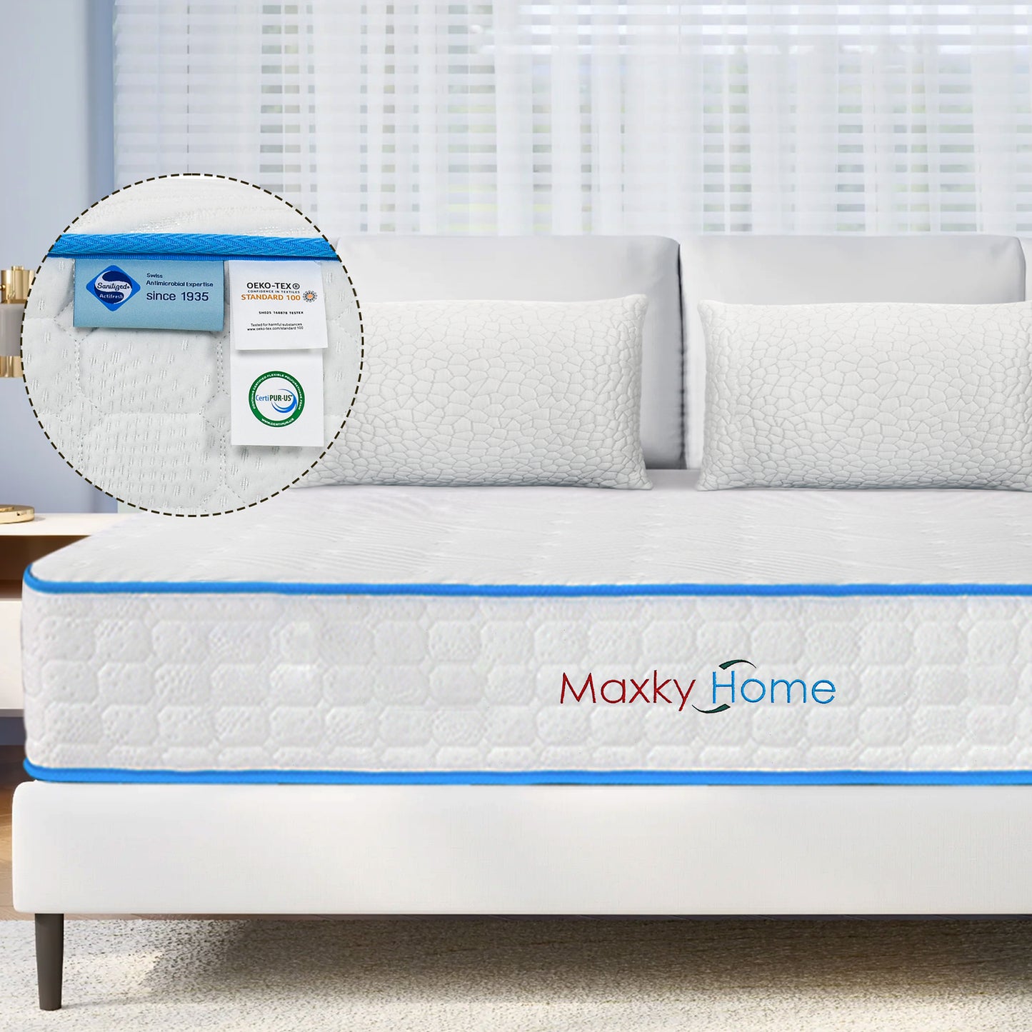 Maxky Home 10 Inch Gel Memory Foam Mattress with Pillow, 5 Size Hybrid Mattress Bed in a Box, CertiPUR-US Certified, 10-year Warranty