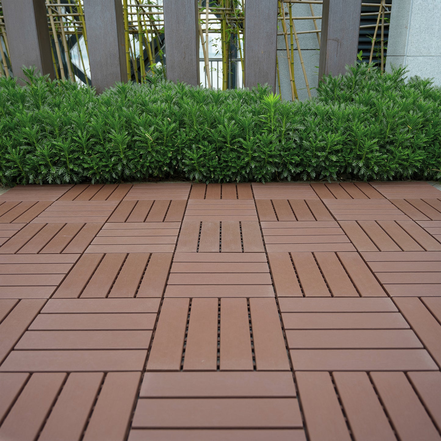 Plastic Interlocking Deck Tiles, 44 Pack Patio Deck Tiles, 12"x12" Waterproof Outdoor Flooring All Weather Use, Patio Floor Decking Tiles for Porch Poolside Balcony Backyard, Dark Brown