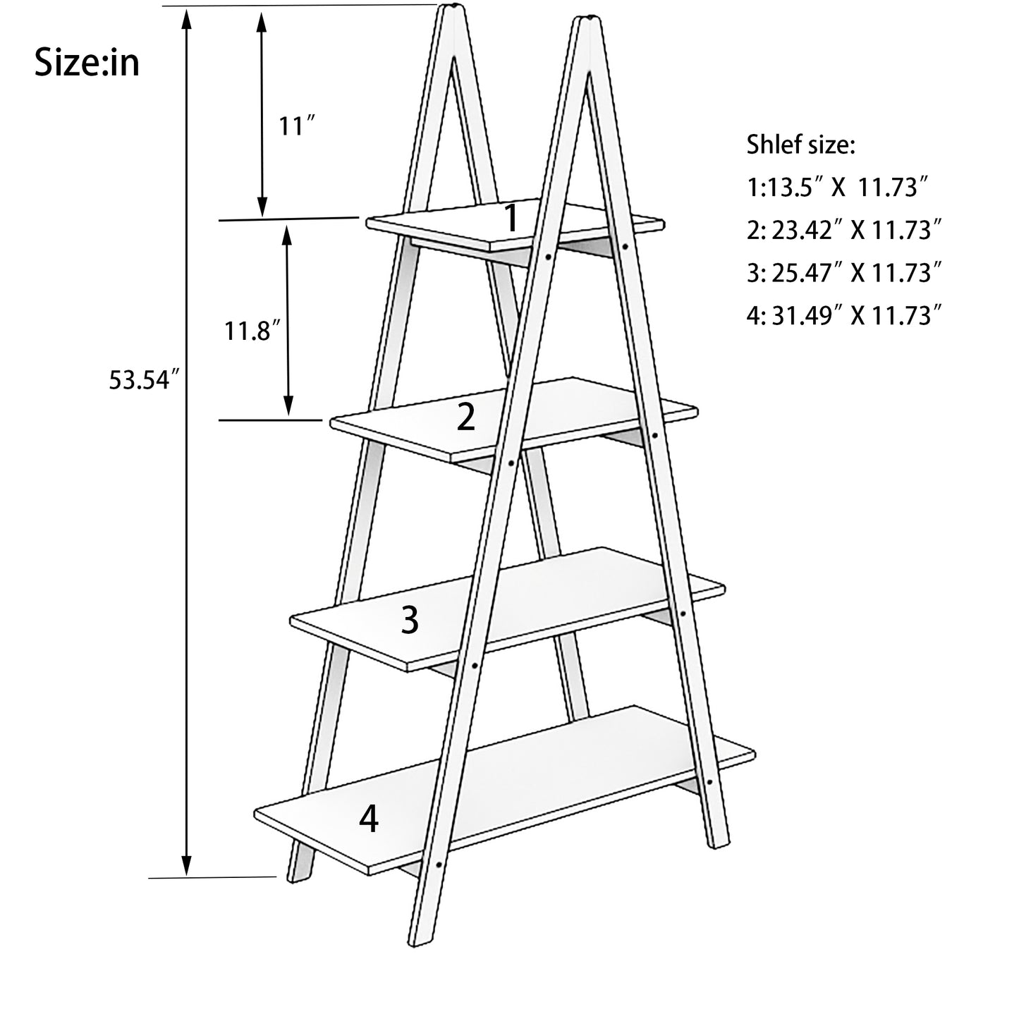 Ladder Shelf, 4-Tier Bookshelf Storage Shelves, Storage Rack, Bookcase with A Frame Wooden Ladder Open Display Shelves for Living Room, Home Office, Kitchen, Bedroom