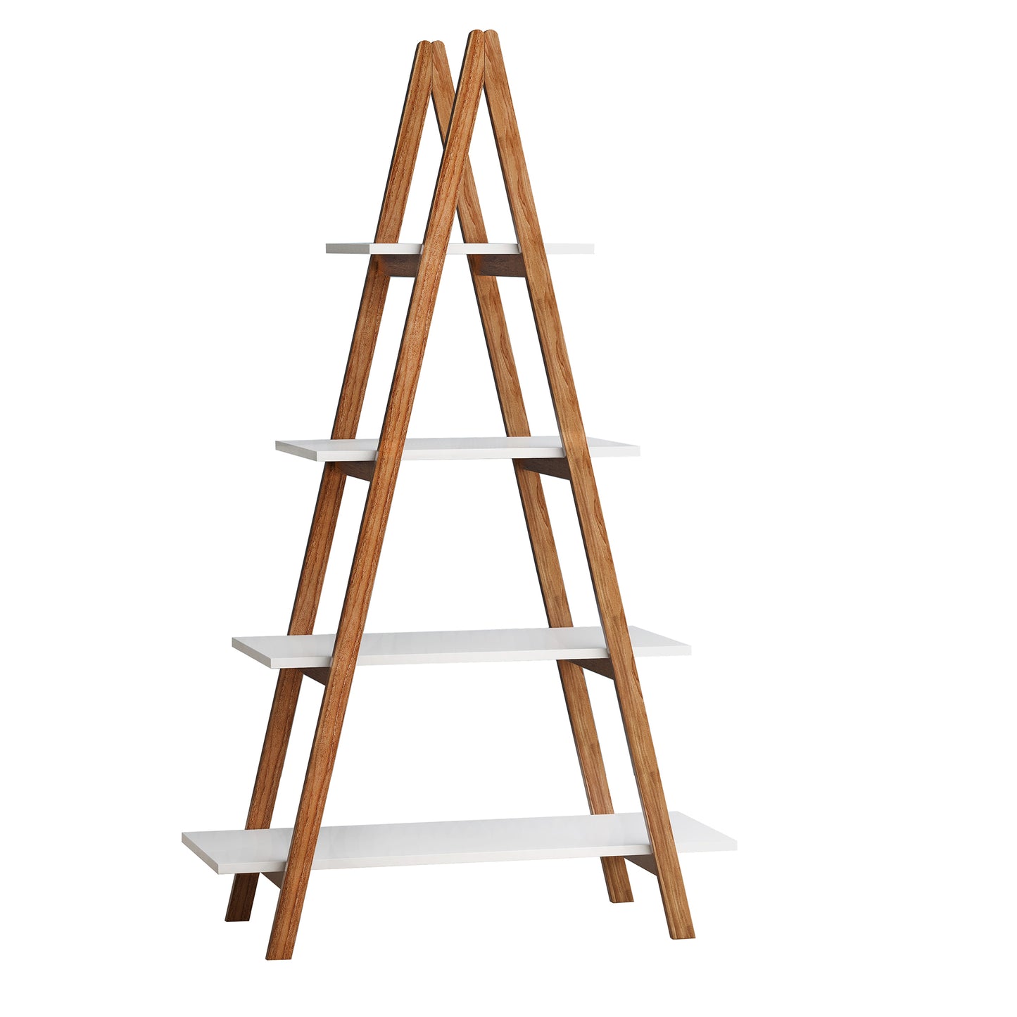 Ladder Shelf, 4-Tier Bookshelf Storage Shelves, Storage Rack, Bookcase with A Frame Wooden Ladder Open Display Shelves for Living Room, Home Office, Kitchen, Bedroom