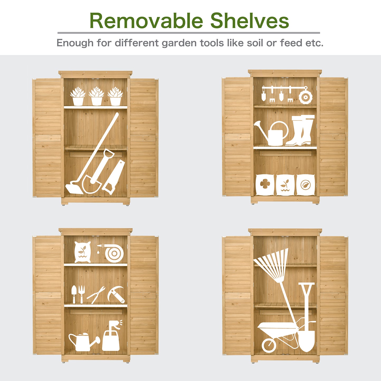 Outdoor Storage Cabinet, Garden Wood Tool Shed with Latch, Outside Wooden Shed Closet with Shelves