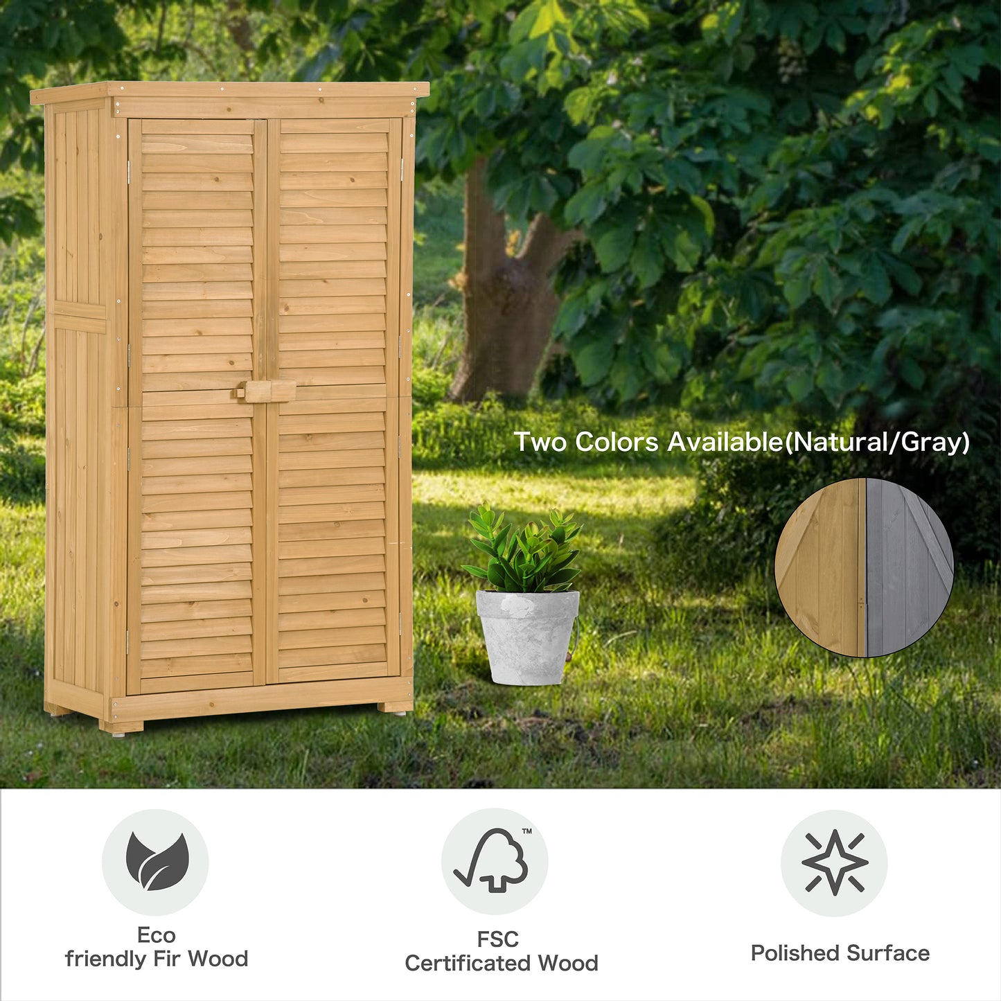 Outdoor Storage Cabinet, Garden Wood Tool Shed with Latch, Outside Wooden Shed Closet with Shelves