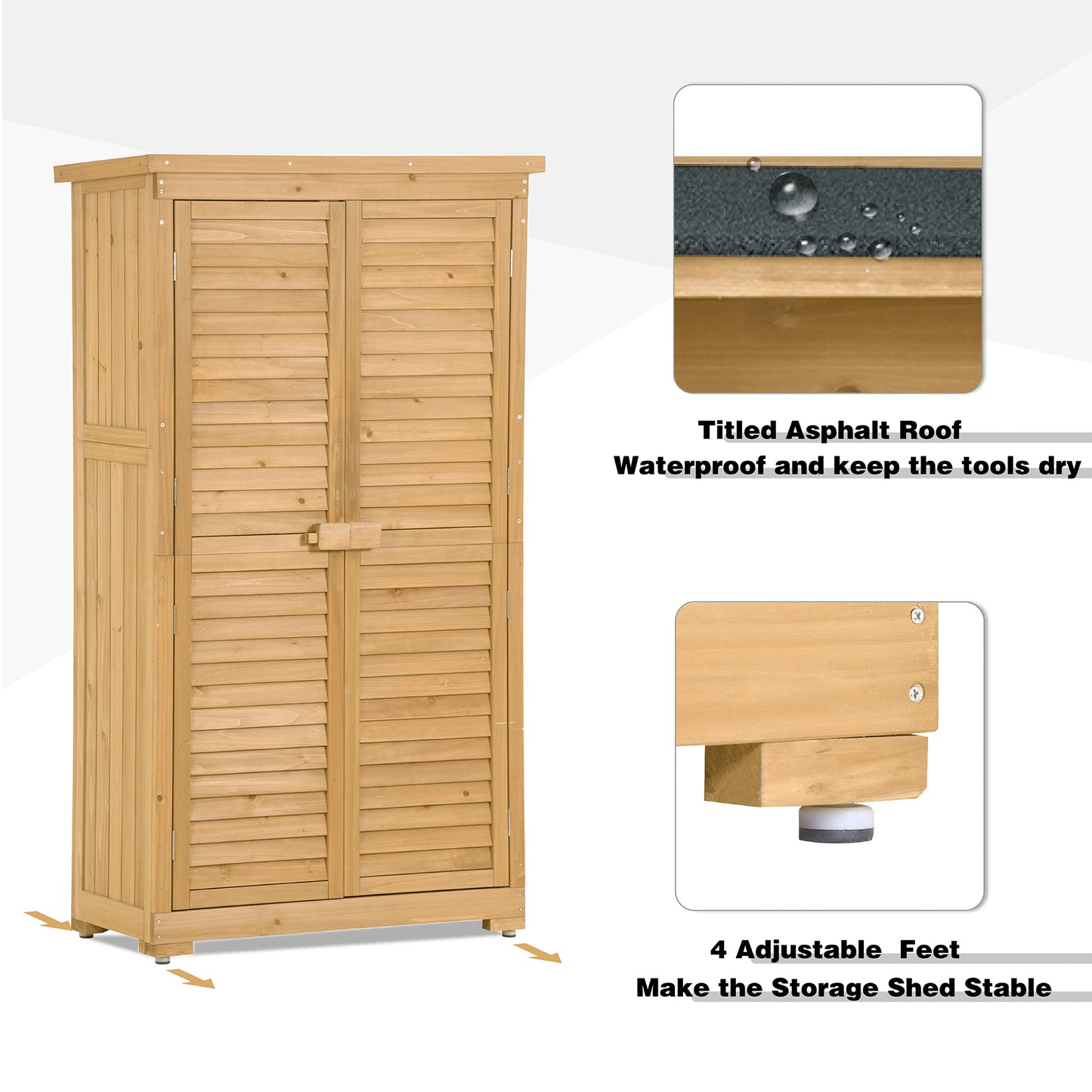 Outdoor Storage Cabinet, Garden Wood Tool Shed with Latch, Outside Wooden Shed Closet with Shelves