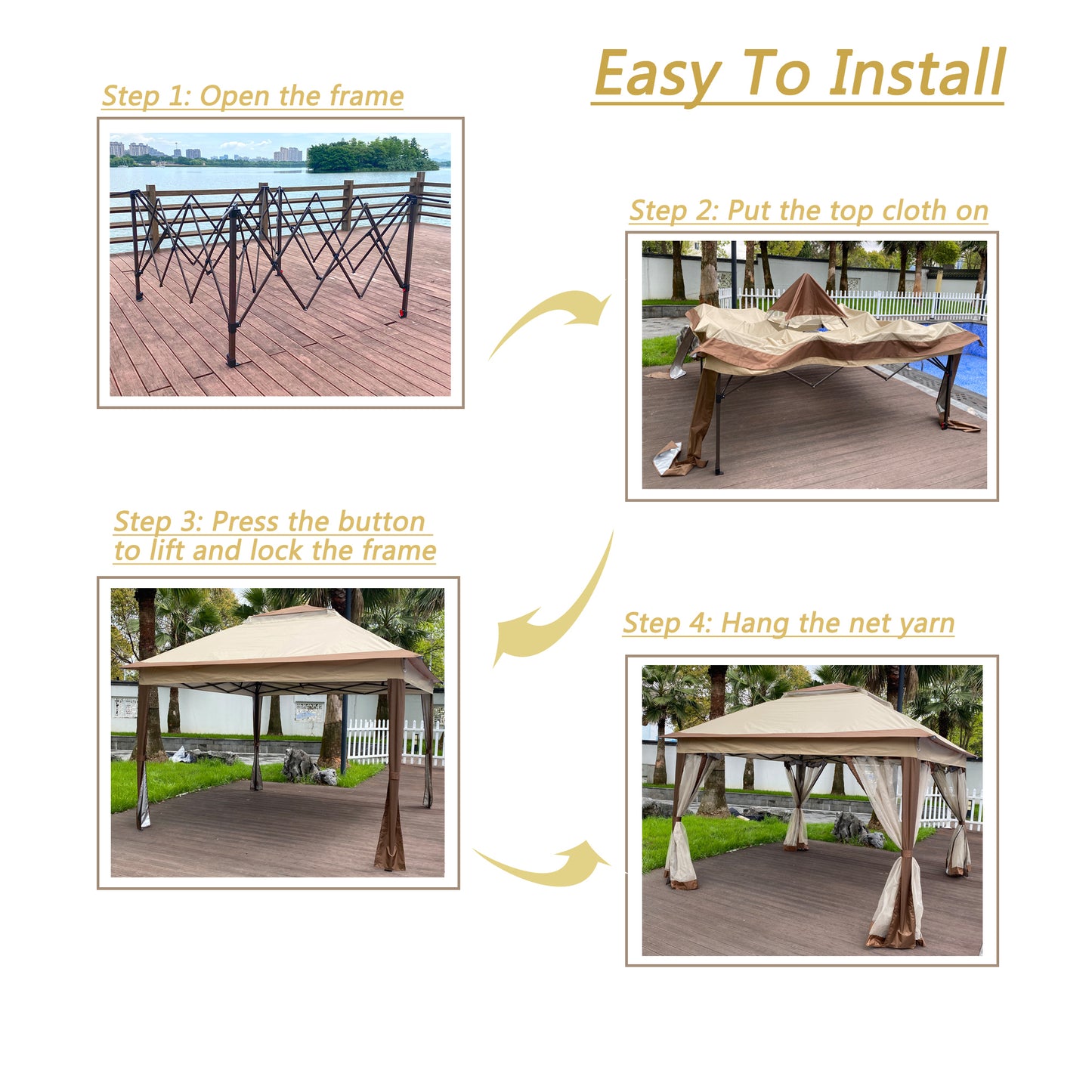 Pop Up Gazebo 11x 11Ft Outdoor Canopy Tent with Mosquito Netting Gazebo Canopy w/ Removable Zipper Netting, 2-tier Soft Top For Patio Backyard Garden Camping Area with 4 Sandbags