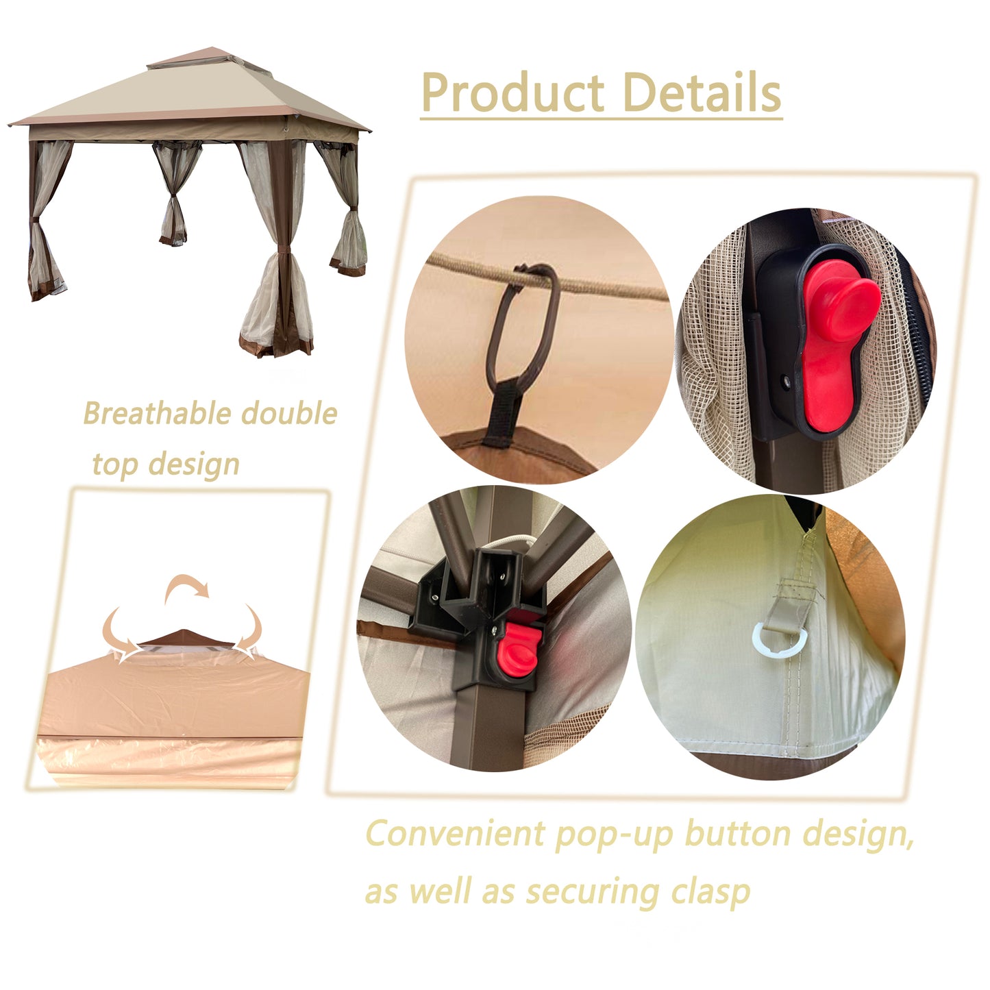 Pop Up Gazebo 11x 11Ft Outdoor Canopy Tent with Mosquito Netting Gazebo Canopy w/ Removable Zipper Netting, 2-tier Soft Top For Patio Backyard Garden Camping Area with 4 Sandbags