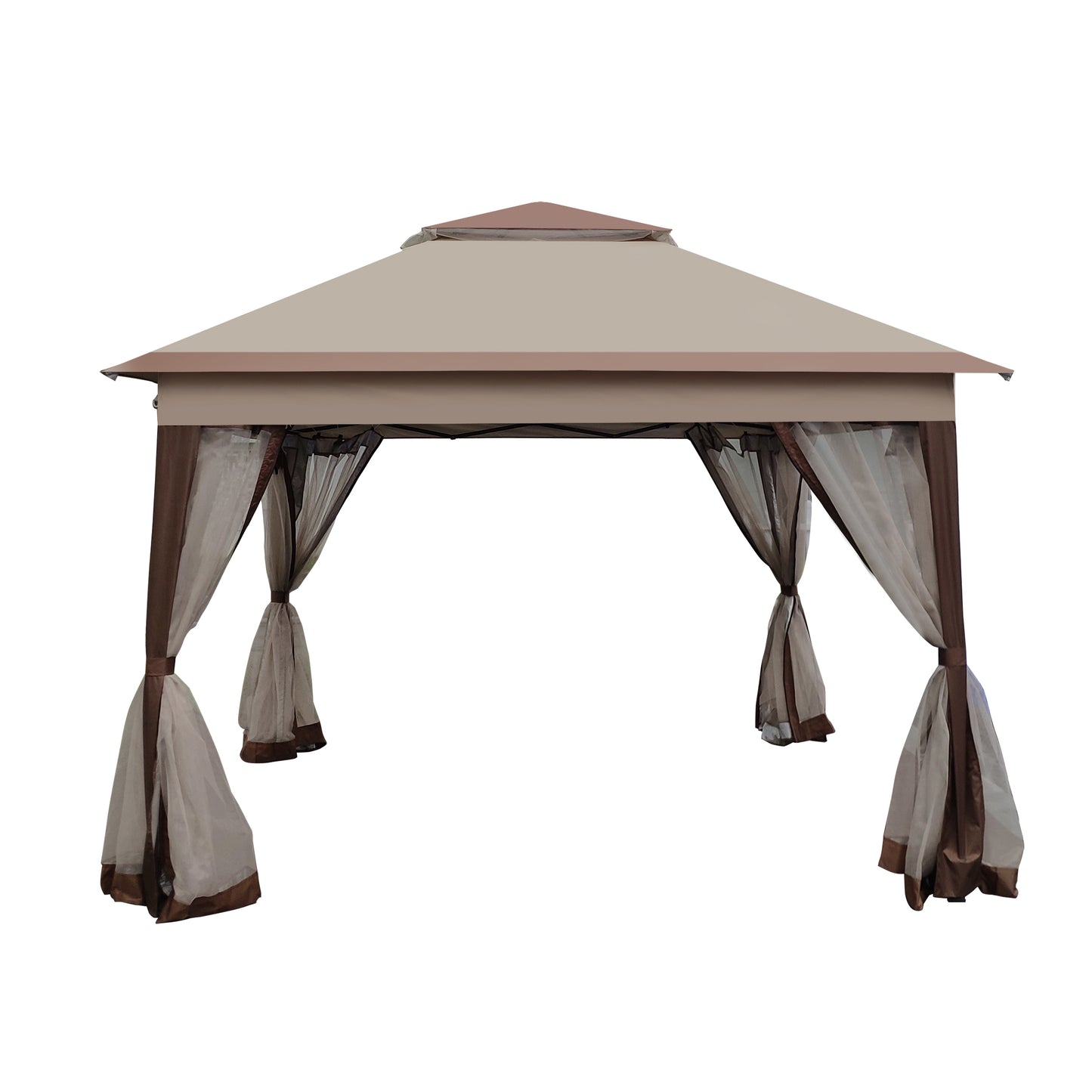 Pop Up Gazebo 11x 11Ft Outdoor Canopy Tent with Mosquito Netting Gazebo Canopy w/ Removable Zipper Netting, 2-tier Soft Top For Patio Backyard Garden Camping Area with 4 Sandbags