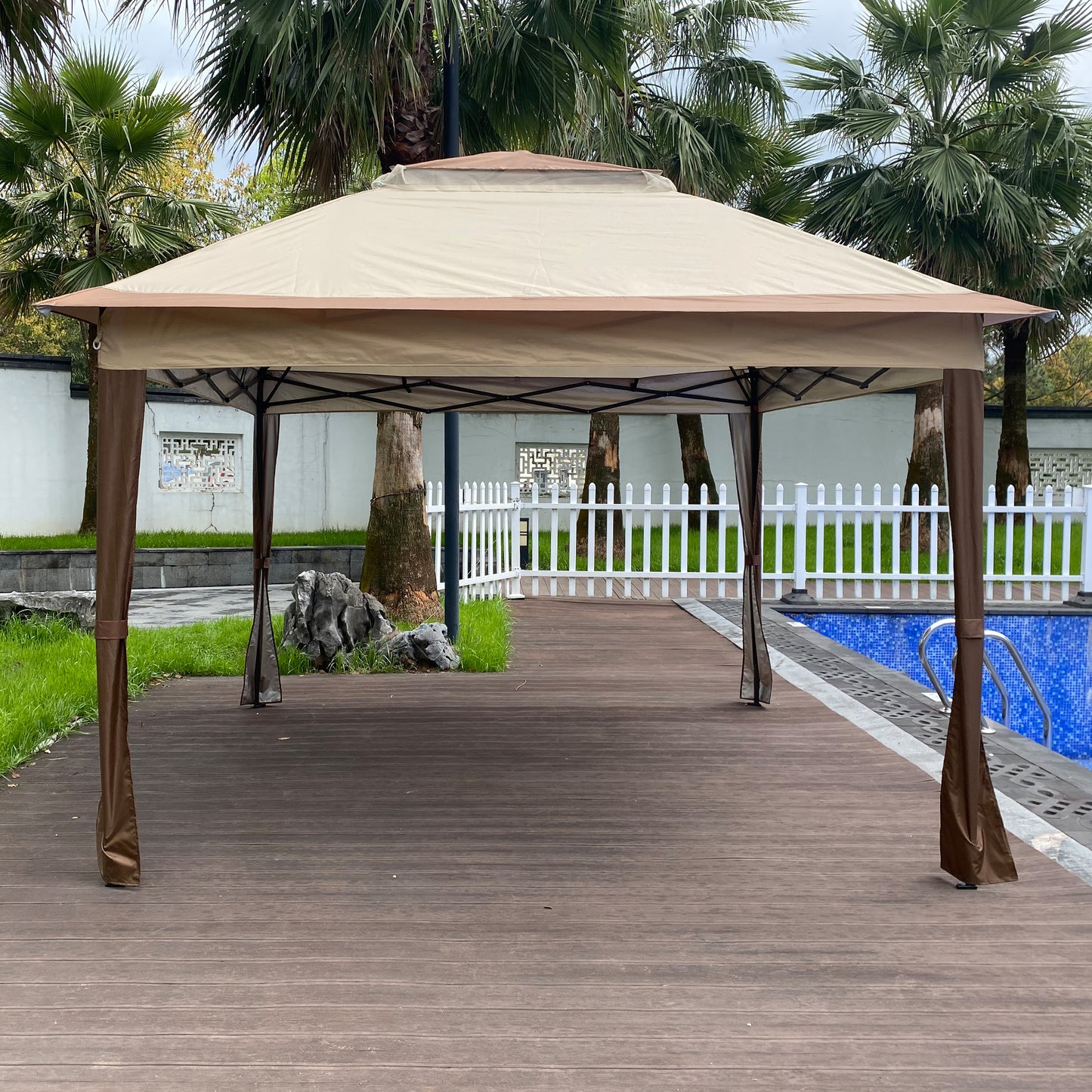 Pop Up Gazebo 11x 11Ft Outdoor Canopy Tent with Mosquito Netting Gazebo Canopy w/ Removable Zipper Netting, 2-tier Soft Top For Patio Backyard Garden Camping Area with 4 Sandbags