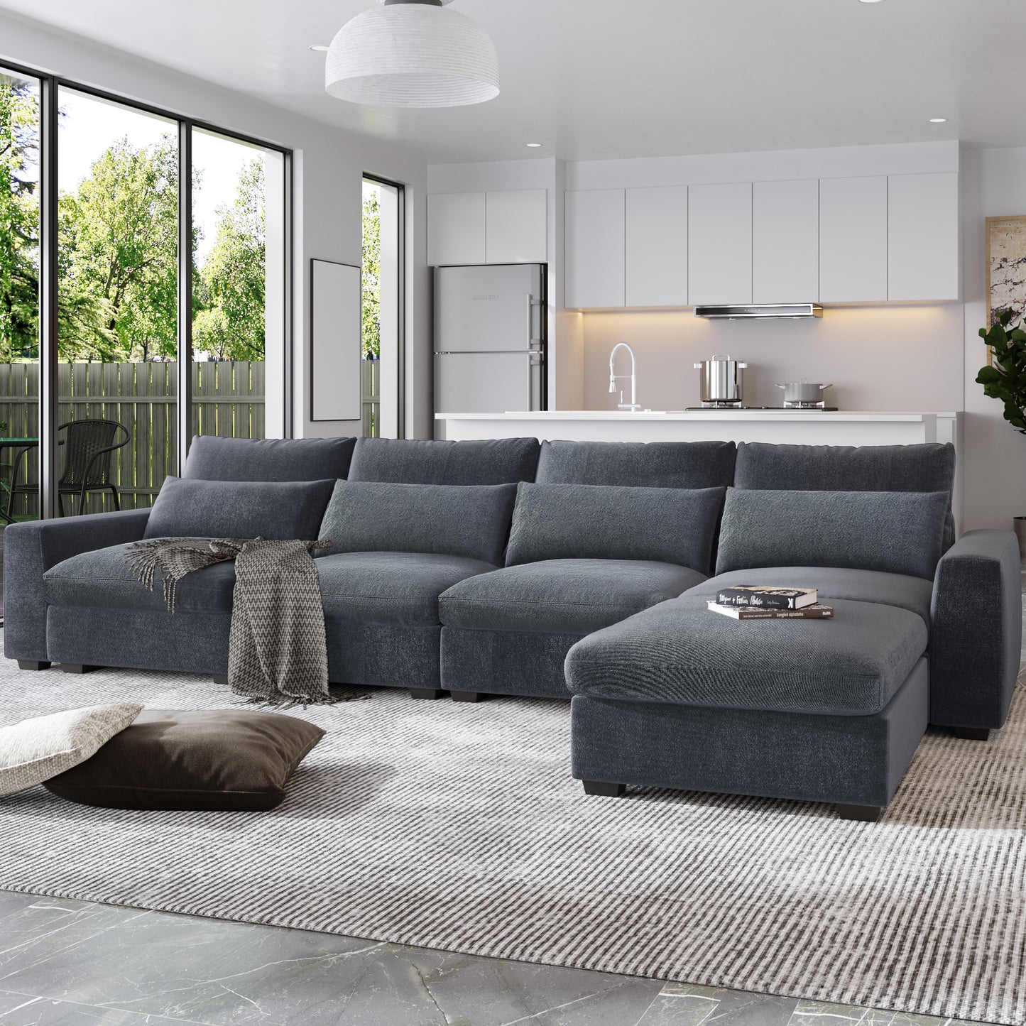 Convertible Modular Sectional Sofa with Reversible Chaise, Modern Linen L Shaped Couches 4-seat Couches for Living Room Apartment
