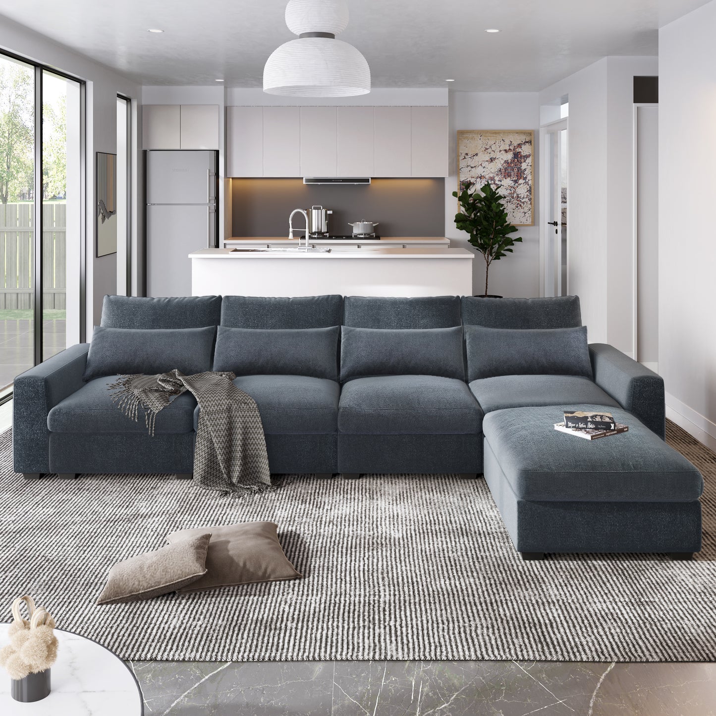 Convertible Modular Sectional Sofa with Reversible Chaise, Modern Linen L Shaped Couches 4-seat Couches for Living Room Apartment