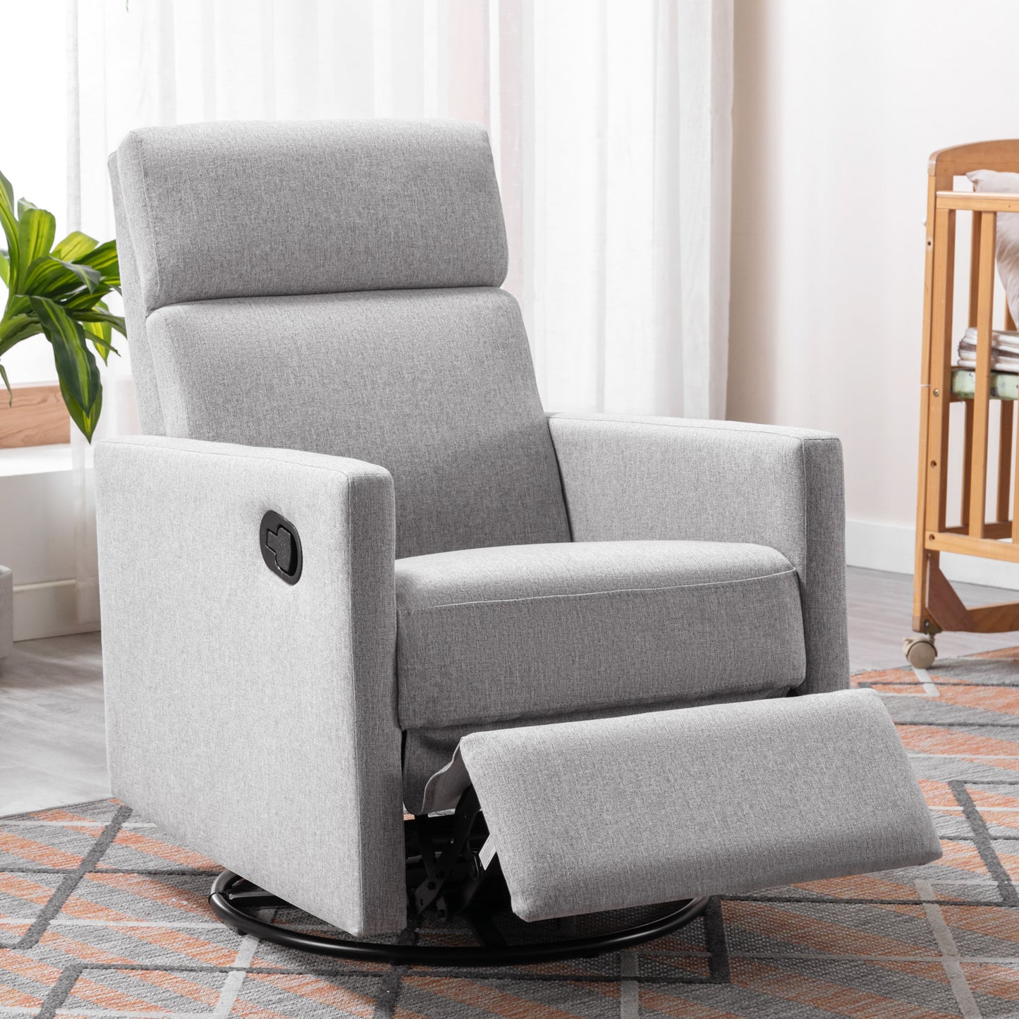Rocking Swivel, Glider Rocker Recliner, Nursery Chair with Extra Large Footrest for Living Room