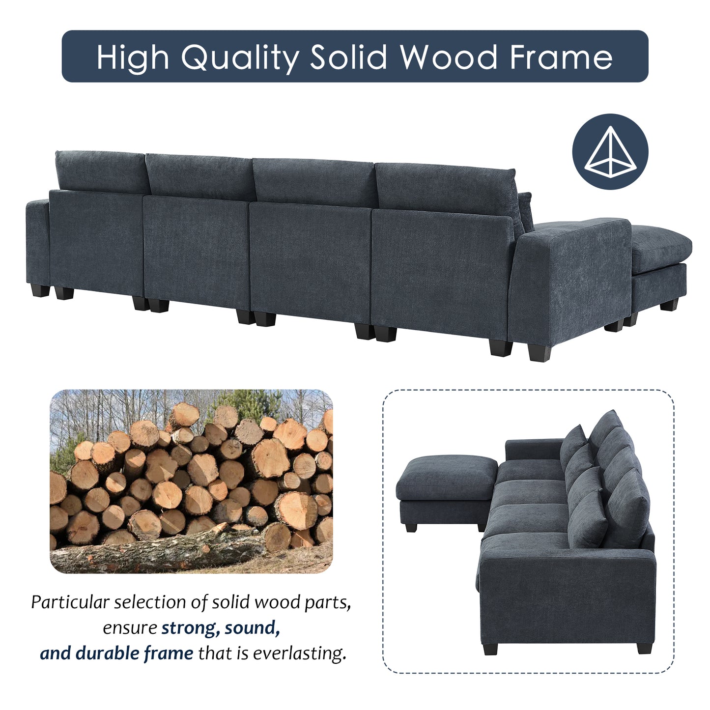Convertible Modular Sectional Sofa with Reversible Chaise, Modern Linen L Shaped Couches 4-seat Couches for Living Room Apartment