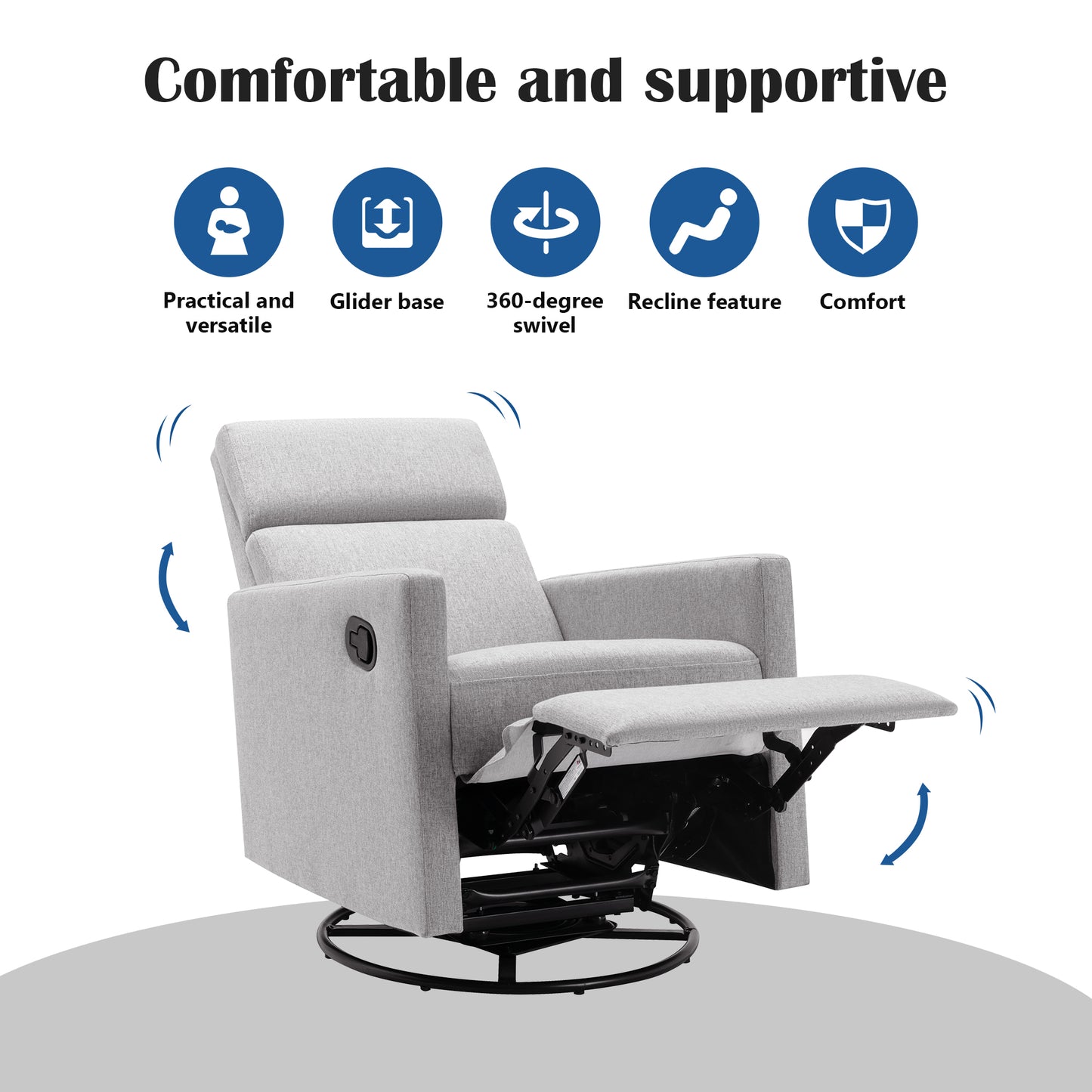 Rocking Swivel, Glider Rocker Recliner, Nursery Chair with Extra Large Footrest for Living Room