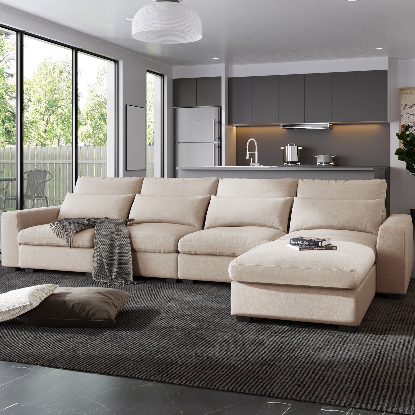 Convertible Modular Sectional Sofa with Reversible Chaise, Modern Linen L Shaped Couches 4-seat Couches for Living Room Apartment