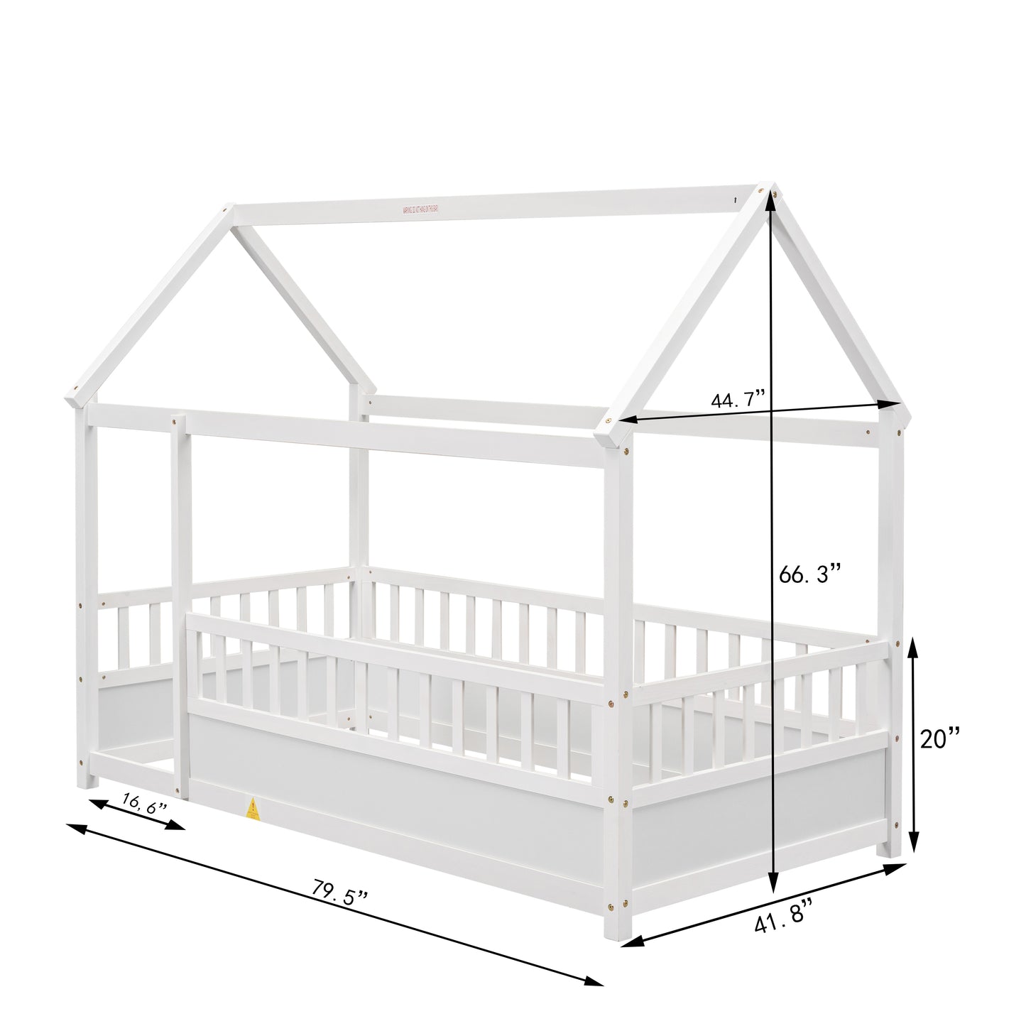 Twin Size House Floor Bed, Wooden Montessori Bed with Fence and Roof for Kids, Twin Bed Frame for Boys and girls (Twin, White)