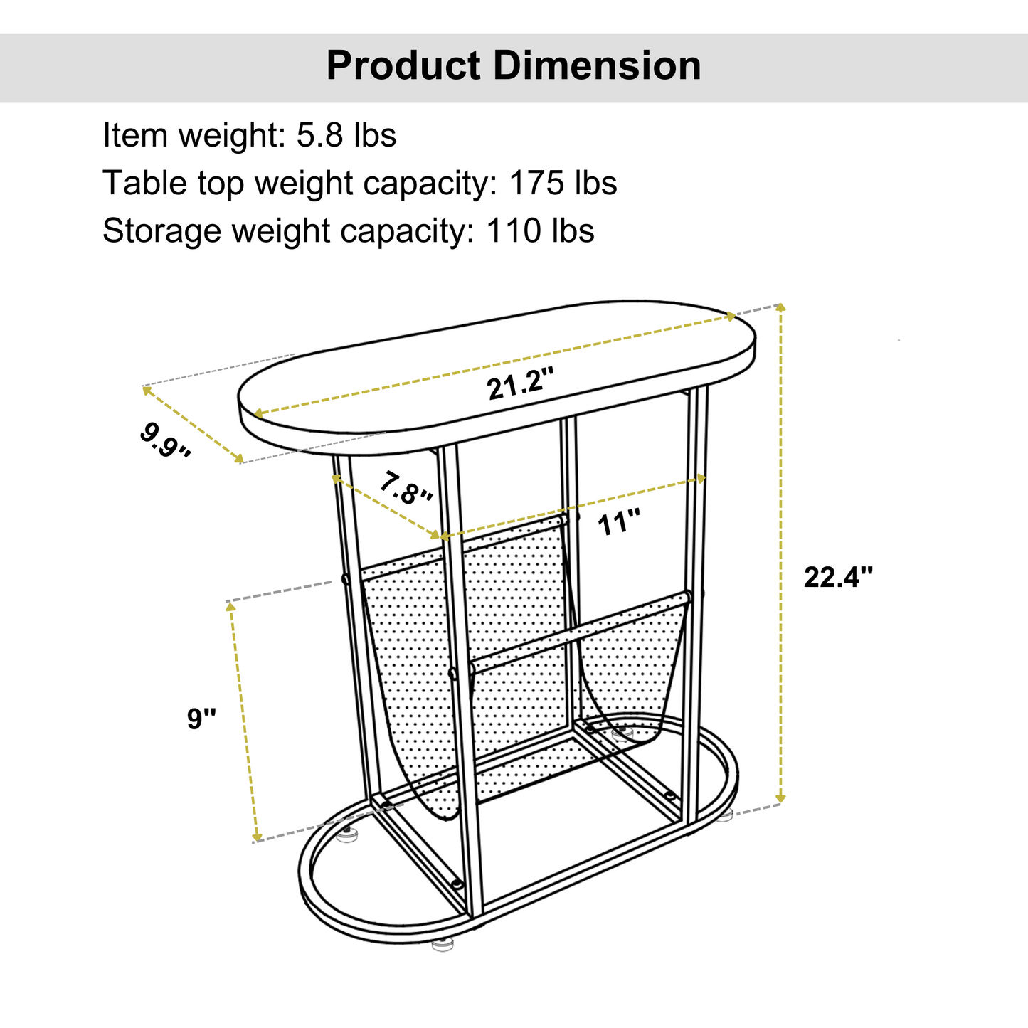 End Table Oval Small Side Tables, Narrow Side Table for Small Spaces, Slim End Table Magazine Table Nightstand with Storage Holder, Accent Skinny Snack Couch Bedside Table