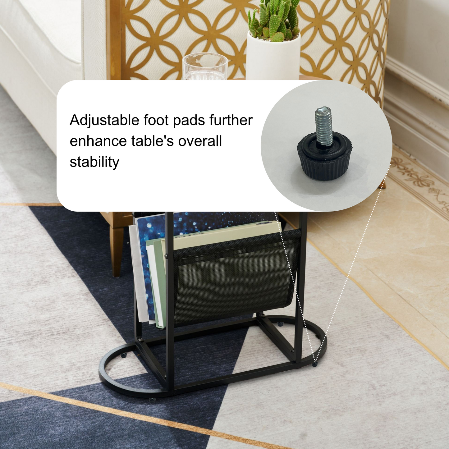 End Table Oval Small Side Tables, Narrow Side Table for Small Spaces, Slim End Table Magazine Table Nightstand with Storage Holder, Accent Skinny Snack Couch Bedside Table