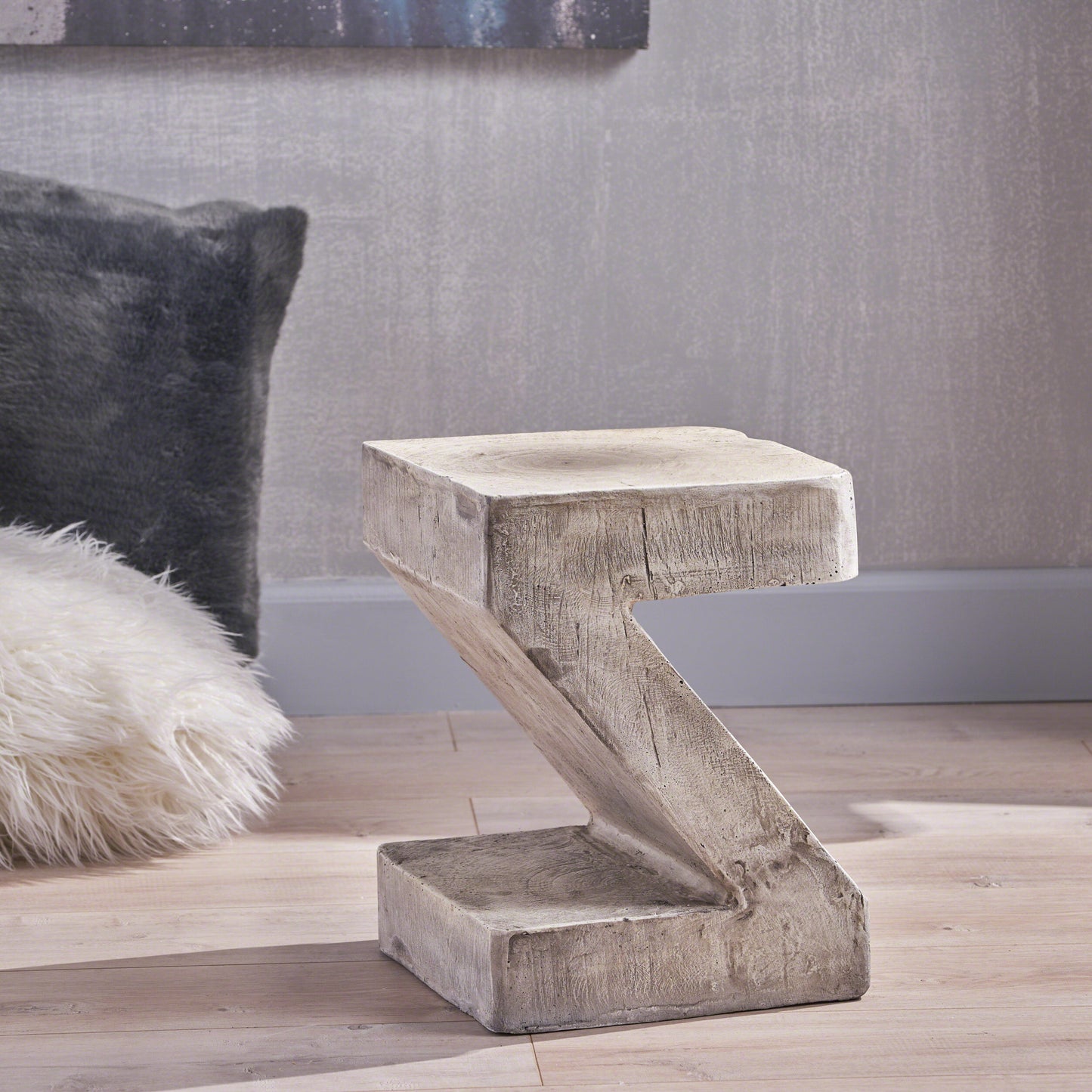Concrete Side Table, Z Shape Indoor Outdoor Accent End Table Coffee Table Nightstand, Decorative Garden Stools for Living Room Bedroom Patio Home Decor