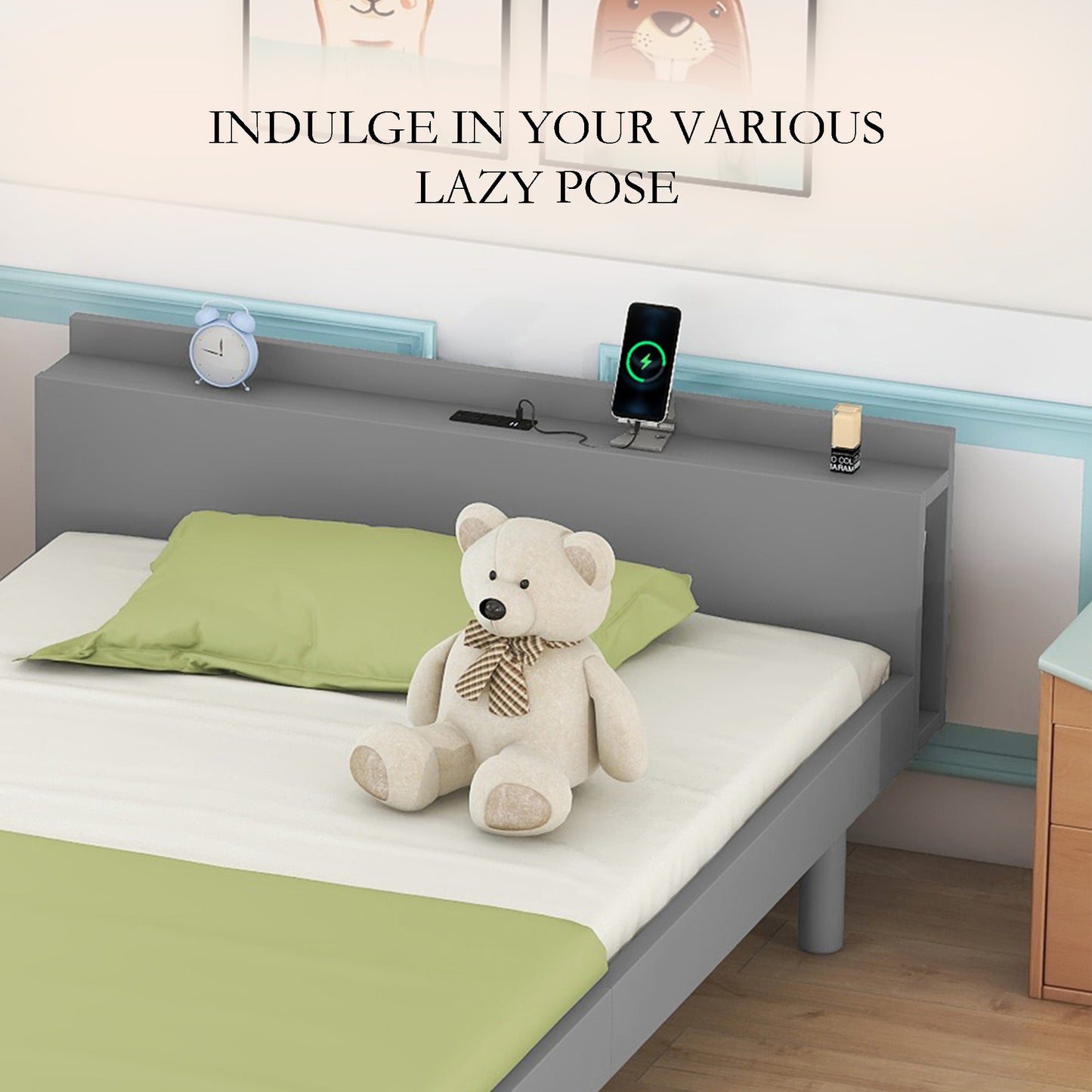 Twin Size Bed Frame with Charging Station Built-in USB Port Metal Slat, Noise Free, Easy Assembly, Golden