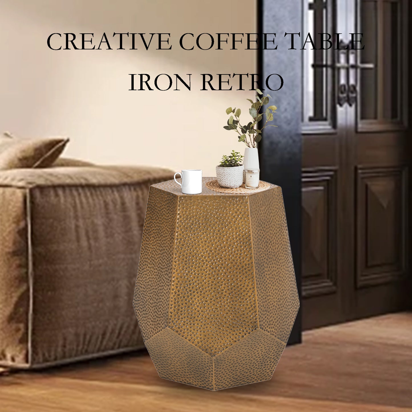 Metal Hammered end Table, Metal Accent Side Table, Fully Assembled, End, Bedside Table and Nightstand, for the Living Room and Bedroom