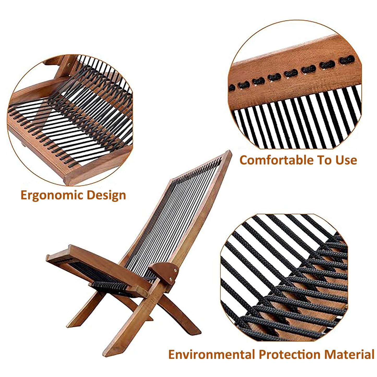 Folding chairs Wooden Foldable Patio Chair Folding Roping Art Solid Wood Chair Easy Assembly Fire Pit Chairs for Indoor Outdoor Porch Deck Poolside Garden Lawn Modern Outdoor Furniture