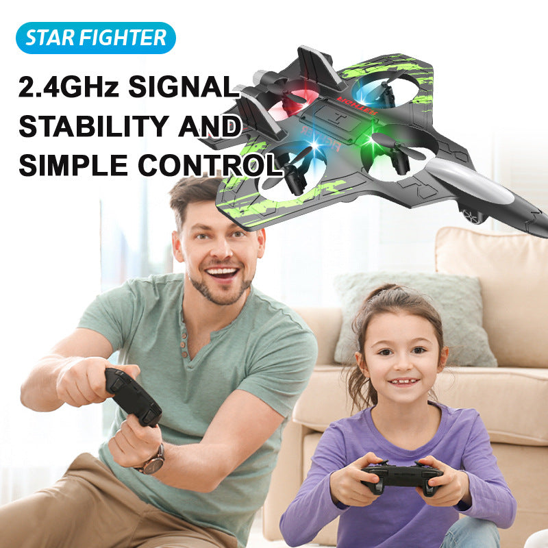 RC Plane Drone Helicopter 2.4GHZ Remote Control Airplane 360°Flip Jet Fighter with LED Lights Foam RC Airplanes Helicopter Quadcopter for Kids, Spinning Drone
