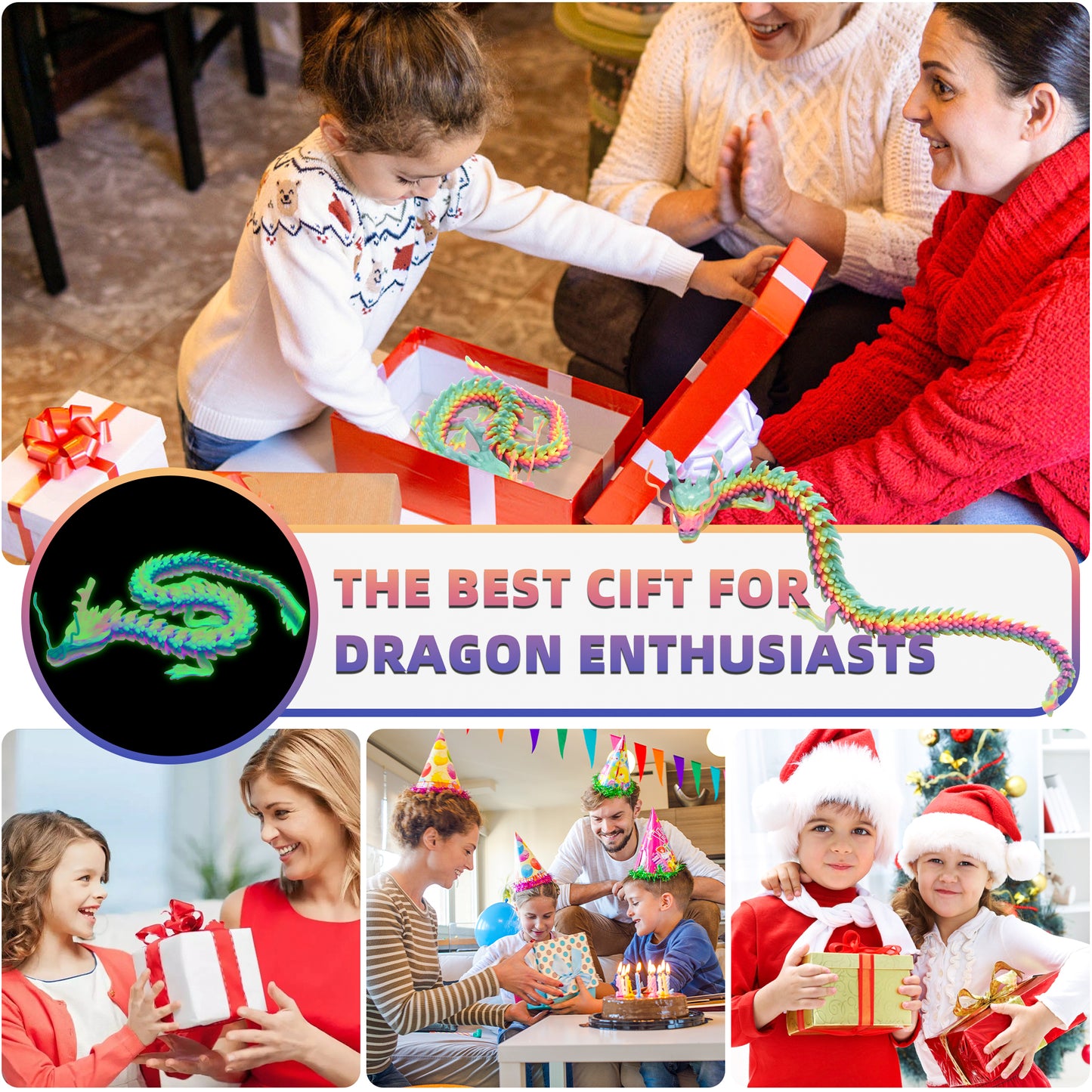 3D Printed Dragon, 3D Dragon,23 Inch 3D Printed Fidget Dragon Glow in The Dark, 3D Printed Articulated Dragon for Home Office Car Desk Decor Toys
