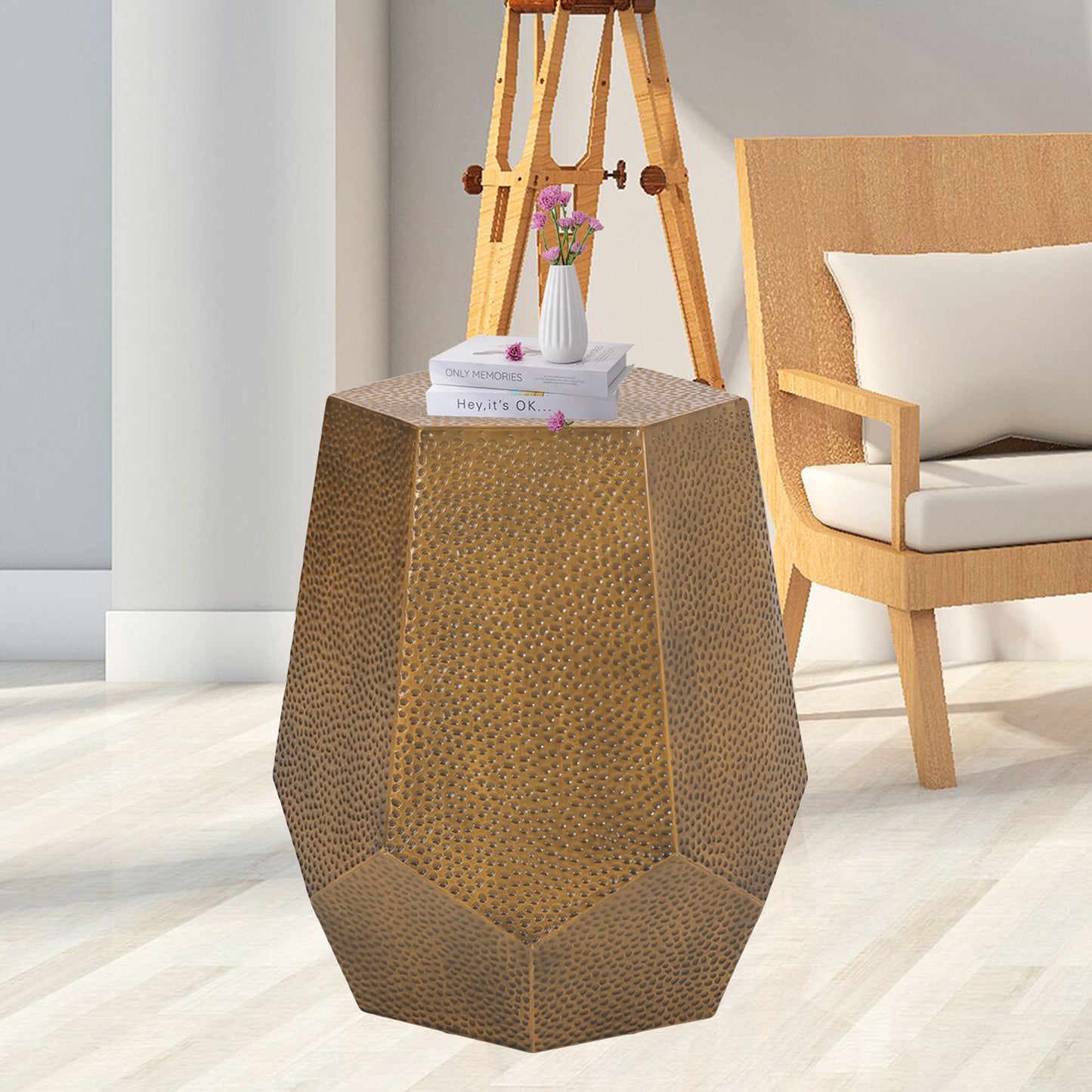 Metal Hammered end Table, Metal Accent Side Table, Fully Assembled, End, Bedside Table and Nightstand, for the Living Room and Bedroom