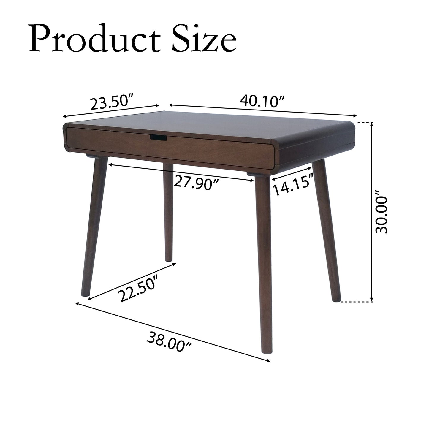 Writing Desk with Drawers Mid Century Modern Desk, Wood Office Desk Computer Desk with Drawer Vanity Desk for Small Space, White Desk with Solid Wood Legs