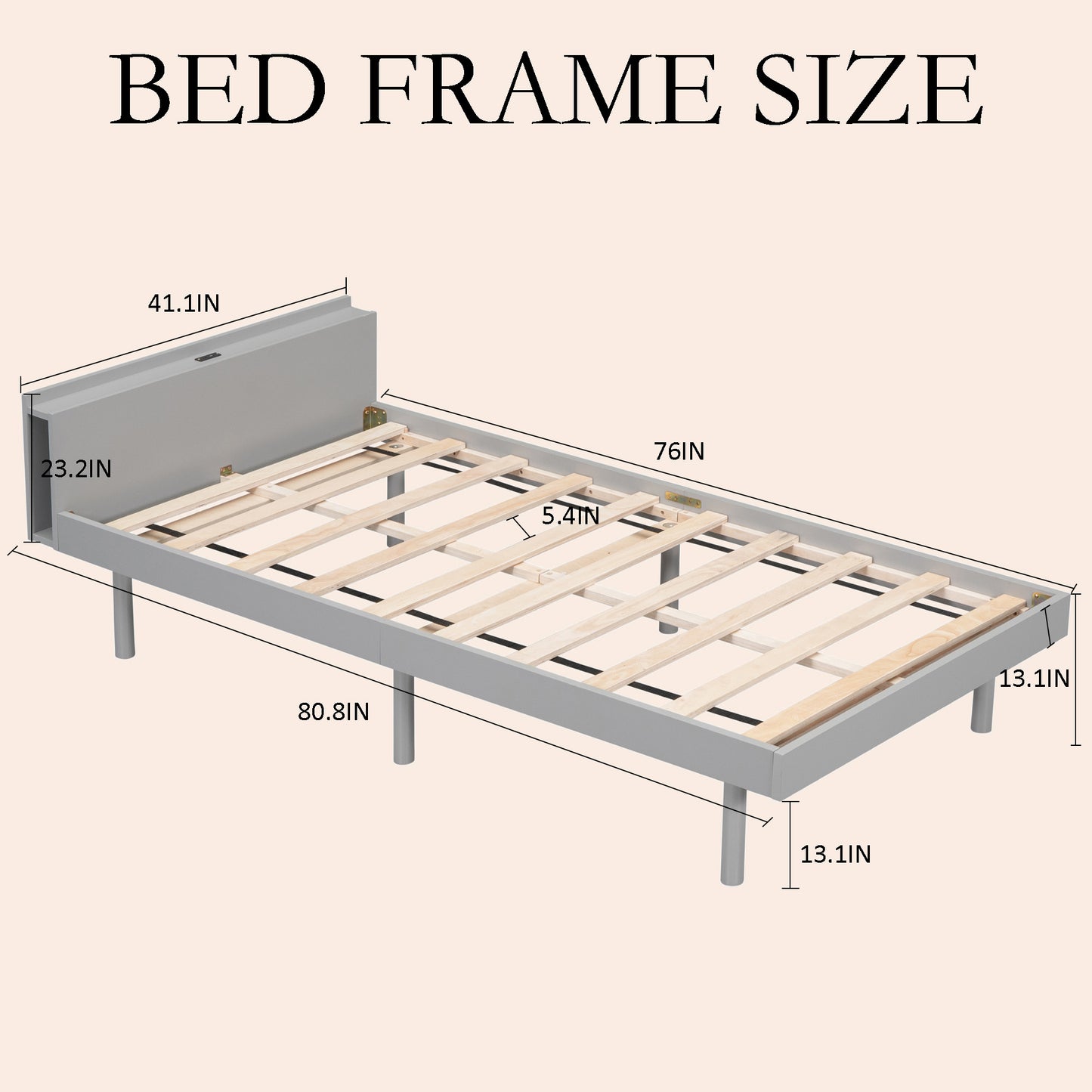 Twin Size Bed Frame with Charging Station Built-in USB Port Metal Slat, Noise Free, Easy Assembly, Golden