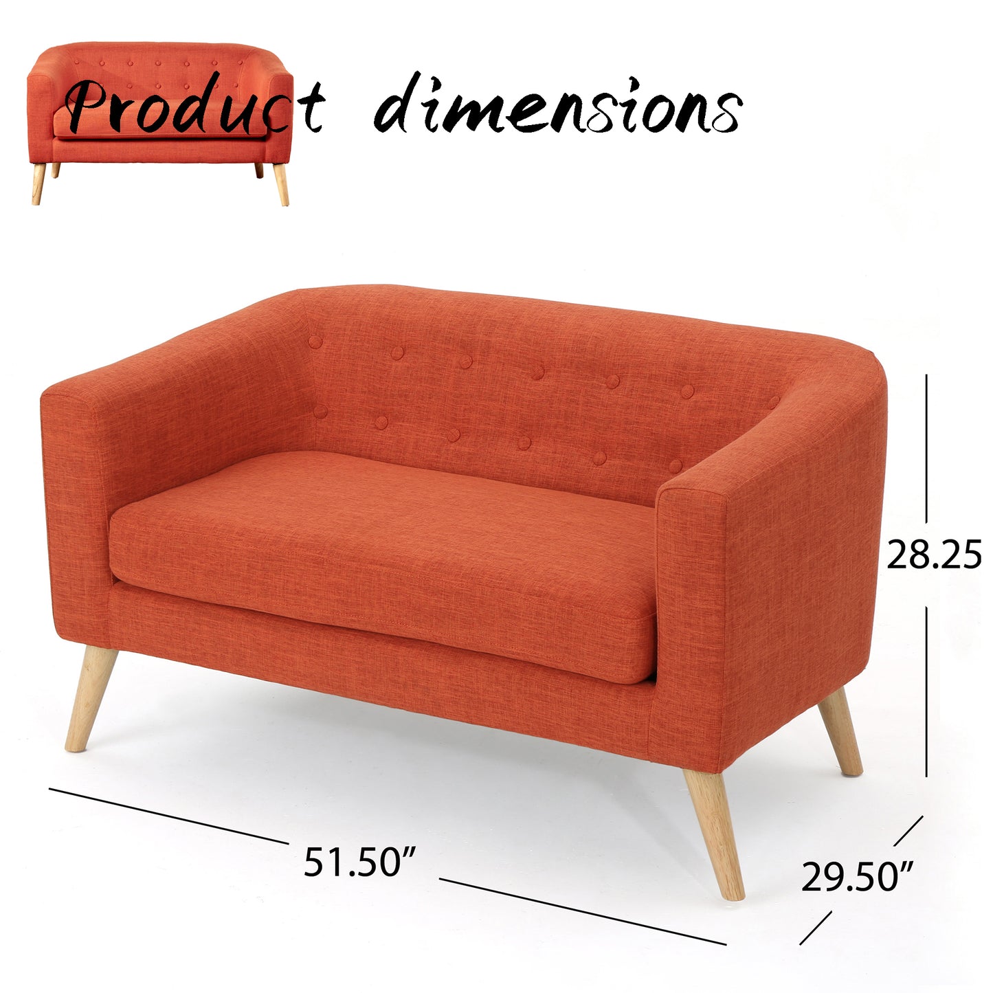 Loveseat Sofa, Mid Century Linen Fabric 2-Seat Couch Tufted Love Seat with Back Cushions and Tapered Wood Legs for Living Room, Bedroom and Small Space