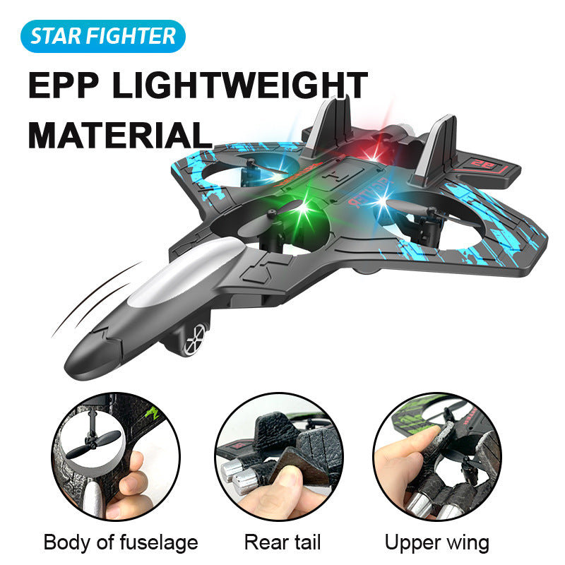 RC Plane Drone Helicopter 2.4GHZ Remote Control Airplane 360°Flip Jet Fighter with LED Lights Foam RC Airplanes Helicopter Quadcopter for Kids, Spinning Drone