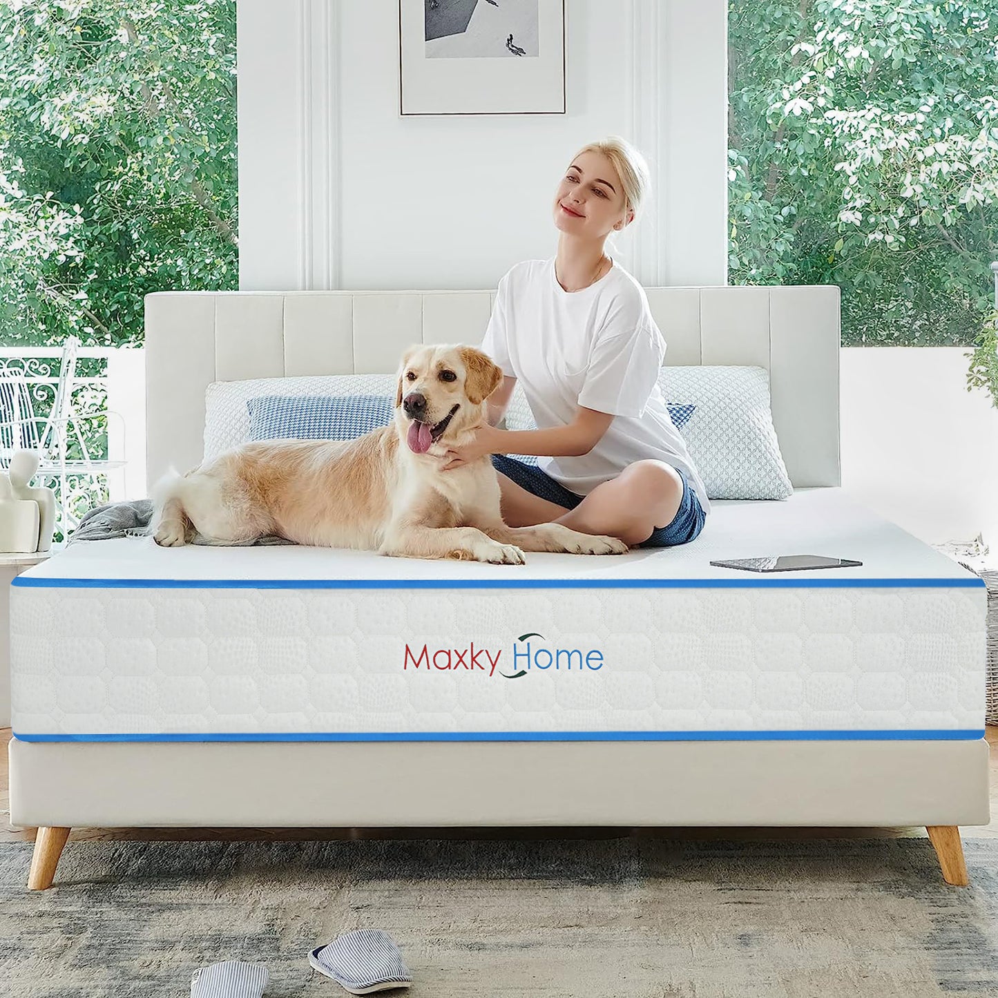 Maxky Home 10 Inch Gel Memory Foam Mattress with Pillow, 5 Size Hybrid Mattress Bed in a Box, CertiPUR-US Certified, 10-year Warranty