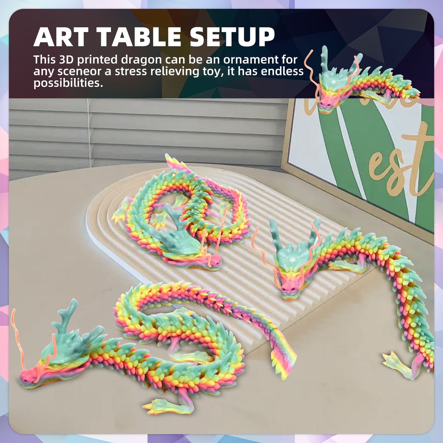 3D Printed Dragon, 3D Dragon,23 Inch 3D Printed Fidget Dragon Glow in The Dark, 3D Printed Articulated Dragon for Home Office Car Desk Decor Toys
