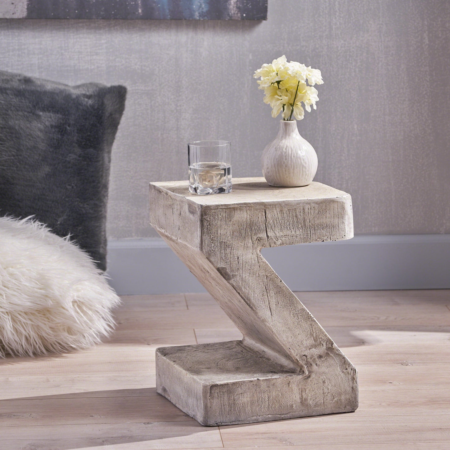Concrete Side Table, Z Shape Indoor Outdoor Accent End Table Coffee Table Nightstand, Decorative Garden Stools for Living Room Bedroom Patio Home Decor