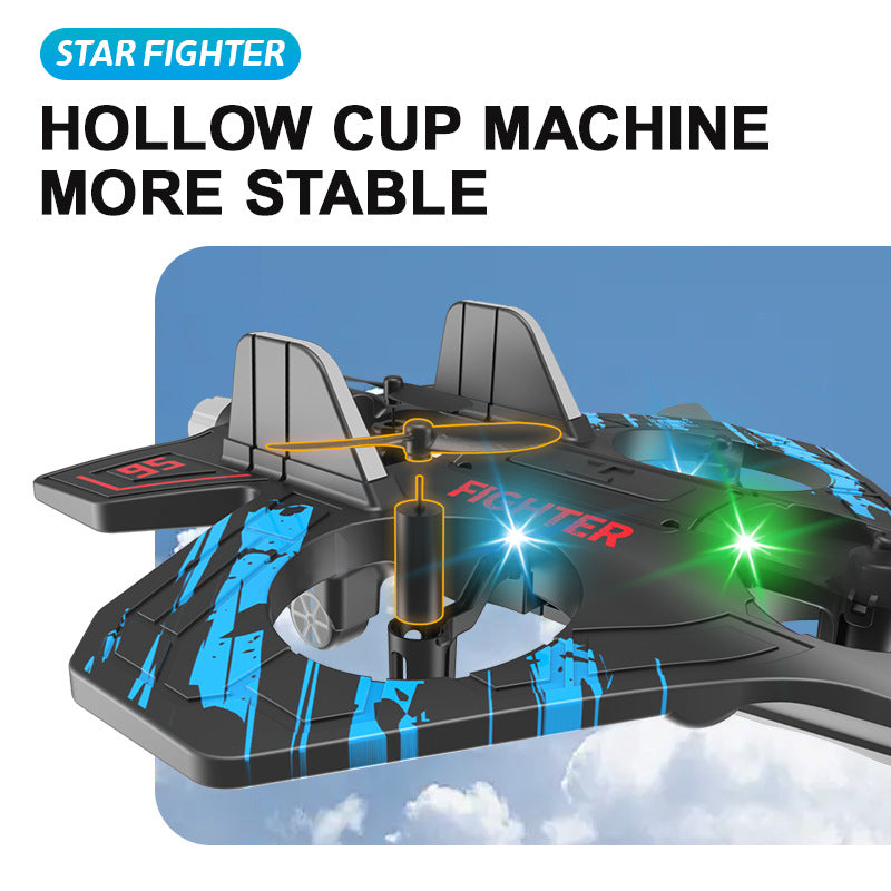 RC Plane Drone Helicopter 2.4GHZ Remote Control Airplane 360°Flip Jet Fighter with LED Lights Foam RC Airplanes Helicopter Quadcopter for Kids, Spinning Drone