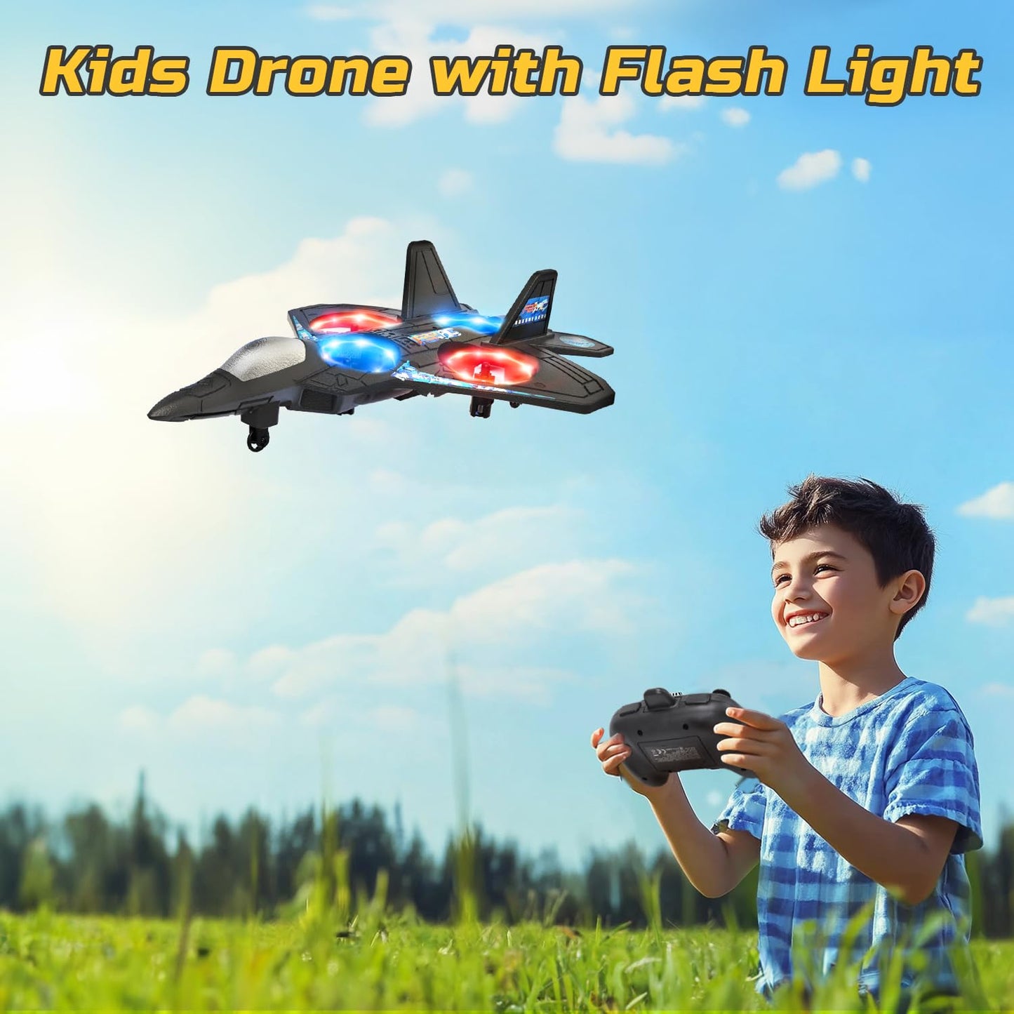 RC Plane Drone Helicopter 2.4GHZ Remote Control Airplane 360°Flip Jet Fighter with LED Lights Foam RC Airplanes Helicopter Quadcopter for Kids, Spinning Drone