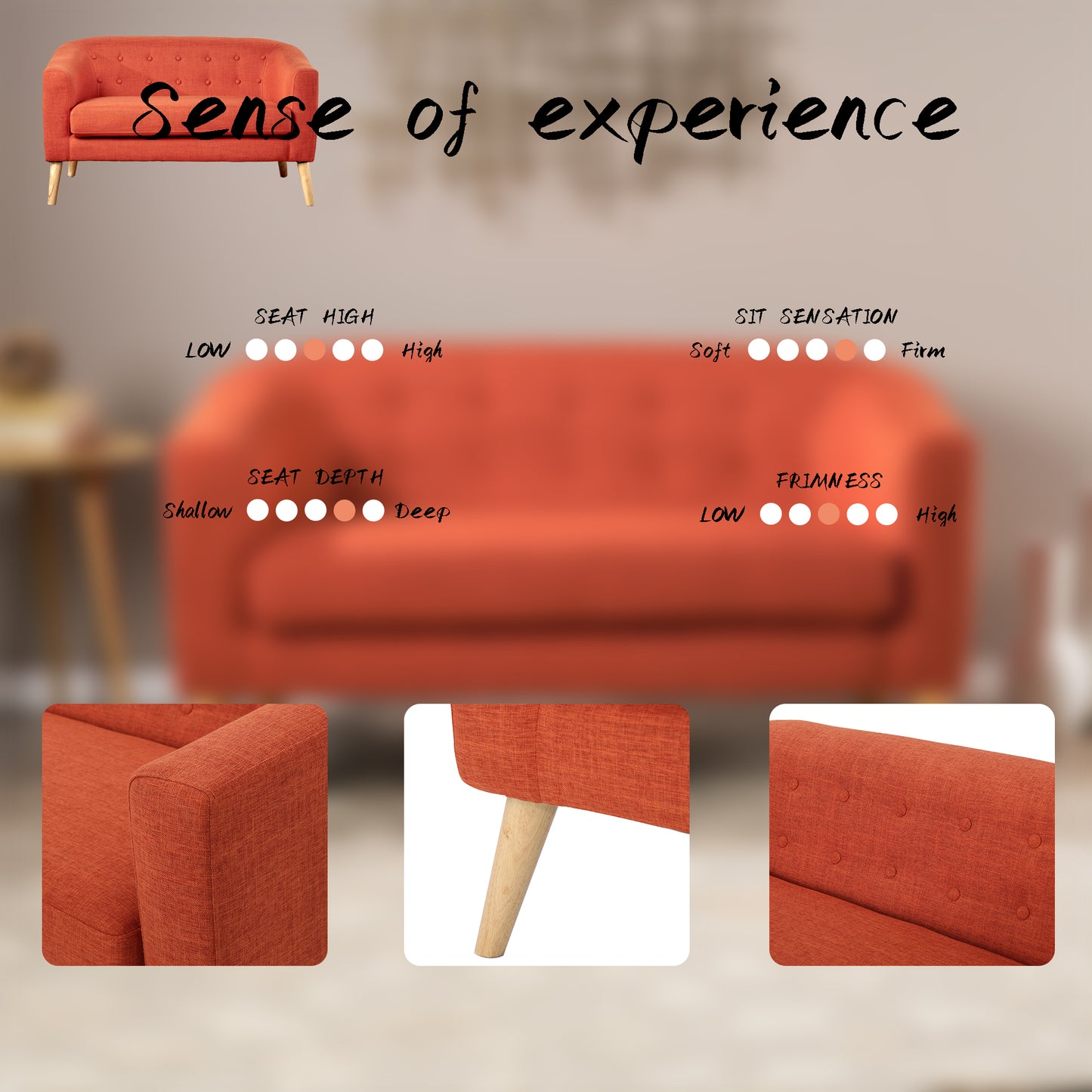 Loveseat Sofa, Mid Century Linen Fabric 2-Seat Couch Tufted Love Seat with Back Cushions and Tapered Wood Legs for Living Room, Bedroom and Small Space