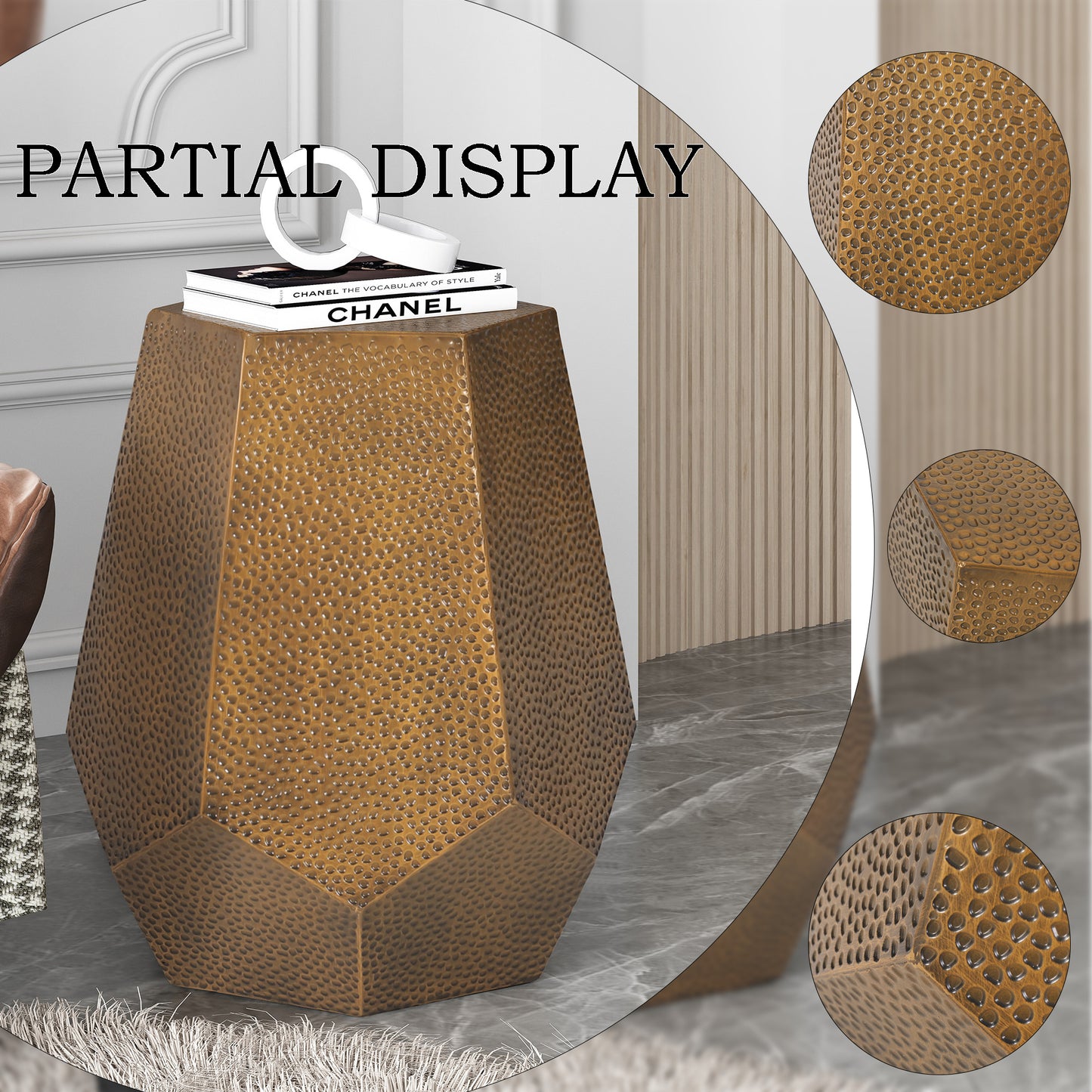 Metal Hammered end Table, Metal Accent Side Table, Fully Assembled, End, Bedside Table and Nightstand, for the Living Room and Bedroom